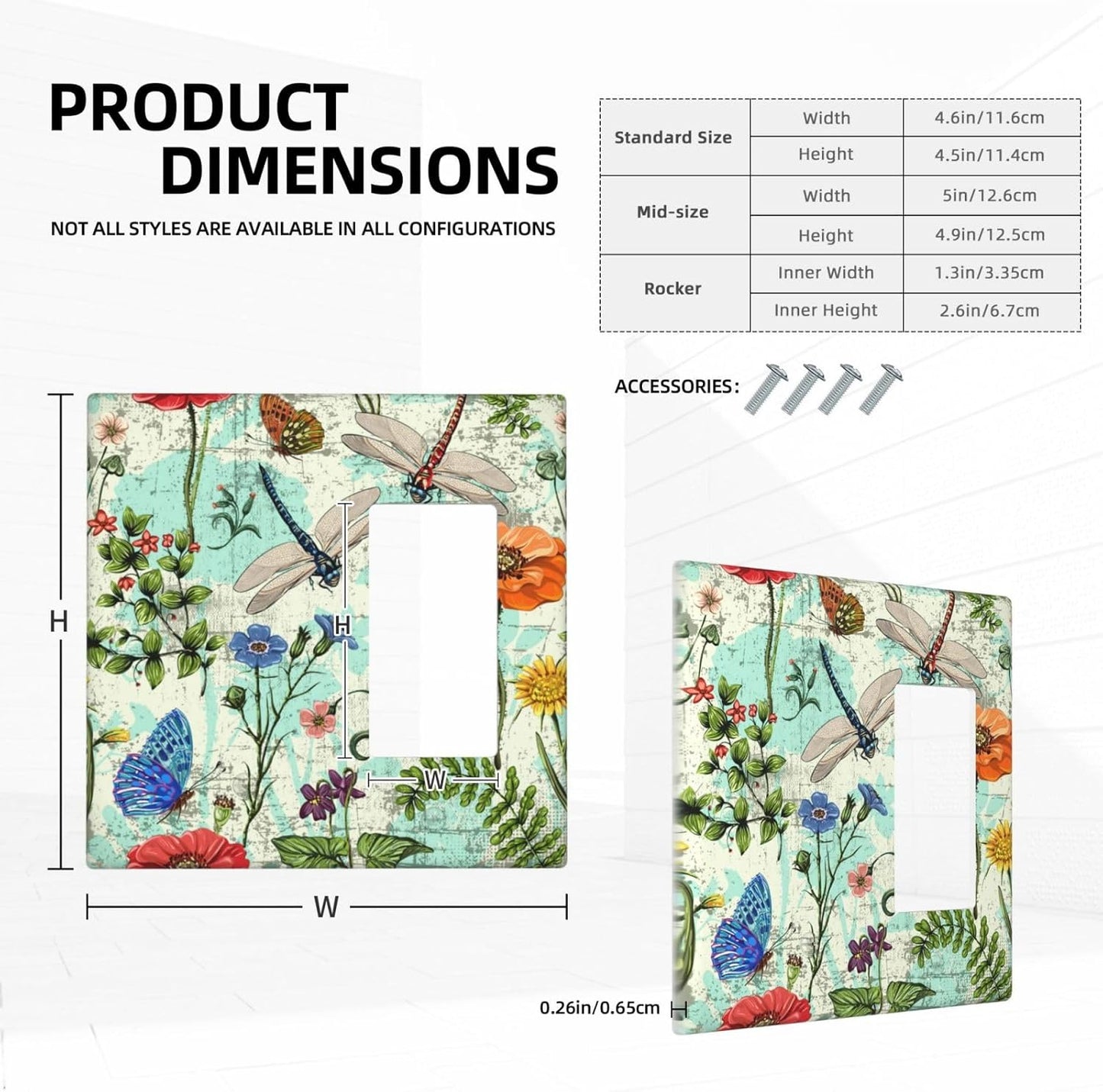 Dragonflies Flowers Butterfly 2 Gang 1 Rocker 1 Blank Outlet Light Switch Cover Decorative Wall Plate Cover For Home Living Bedroom Kitchen Decorative