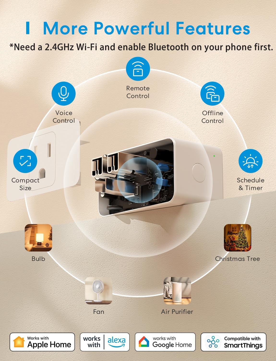 meross Smart Plug Mini, 15A & Reliable Wi-Fi, Support Apple HomeKit, Siri, Alexa, Echo, Google Assistant and Nest Hub, App Control, Timer, No Hub Needed, 2.4G WiFi Only, 2 Pack