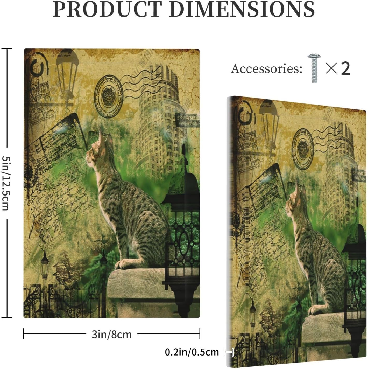 Light Switch Cover Plate Vintage Style Cat City Stamp 1 Gang No Device Blank Wall Plate Electrical Outlet Cover Decorative Switch Plate Covers for Bedroom Home Decor