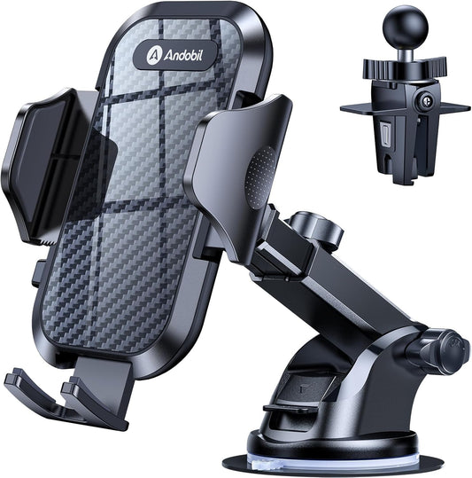 andobil Car Phone Holder, 2025 Military-Grade 89lbs Strongest Suction Phone Holders for Your Car Dashboard/Windshield/Vent Easy Clamp Car Phone Mount Stand for iPhone 17 16 15 14 13 Pro Max Samsung