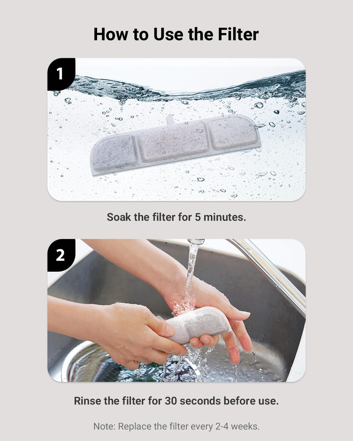 DownyPaws 6 Packs Replacement Filters for Battery Operated Cat Water Fountain Cordless Wireless DPWFP6, 3 Months Set of Replacement Filters