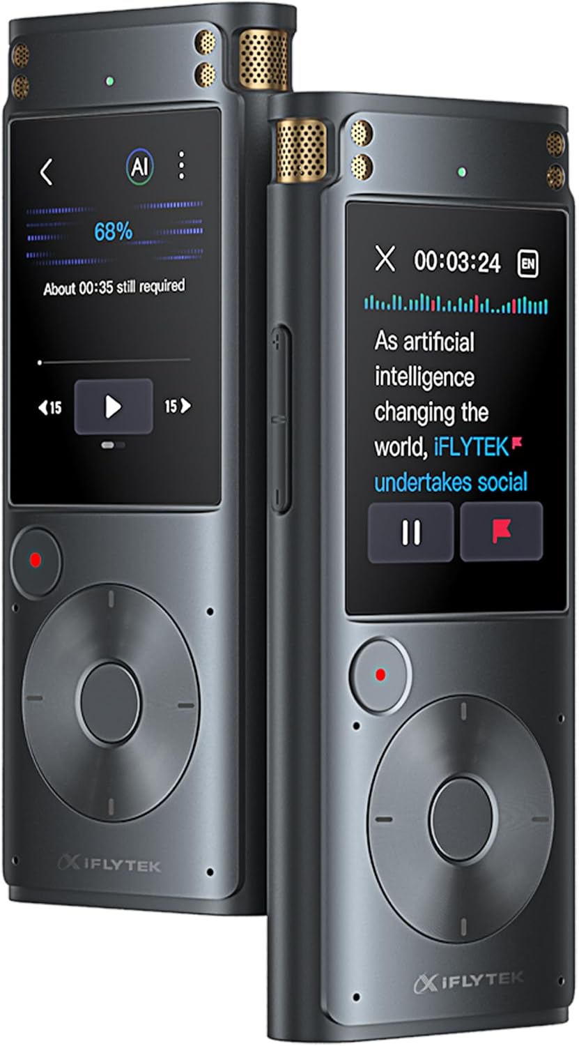iFLYTEK Offline Voice Recorder with Playback, Secure Digital Recorder with AI Transcription, 5-Language Voice-to-Text, Noise Reduction, AI Voice Recorder for Meetings, Interviews, Learning