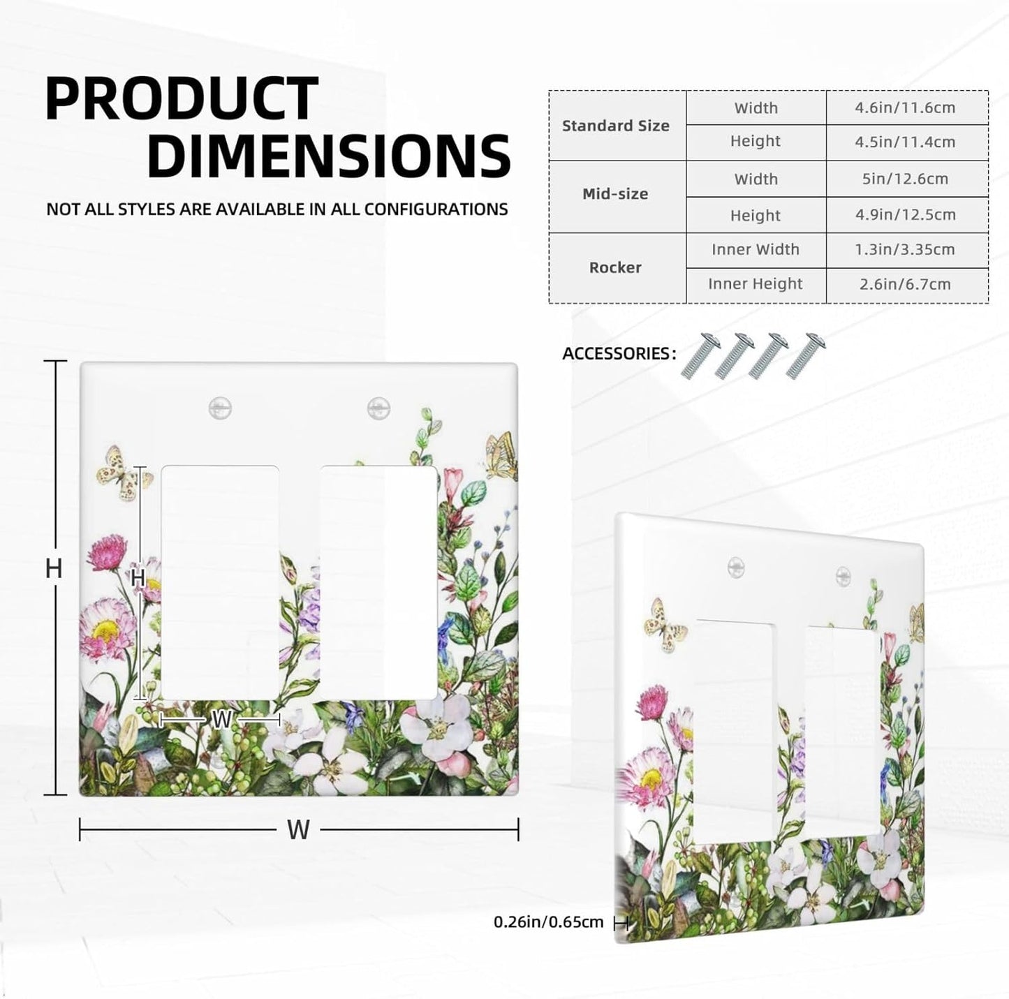 Decorative Outlet Covers Rustic Green Leaf Pink Flowers Butterfly 2 Gang Wall Plate Double Rocker Two Switch Wall Cover Plate Light Switch Cover Plate Faceplate for Country Bedroom Decor
