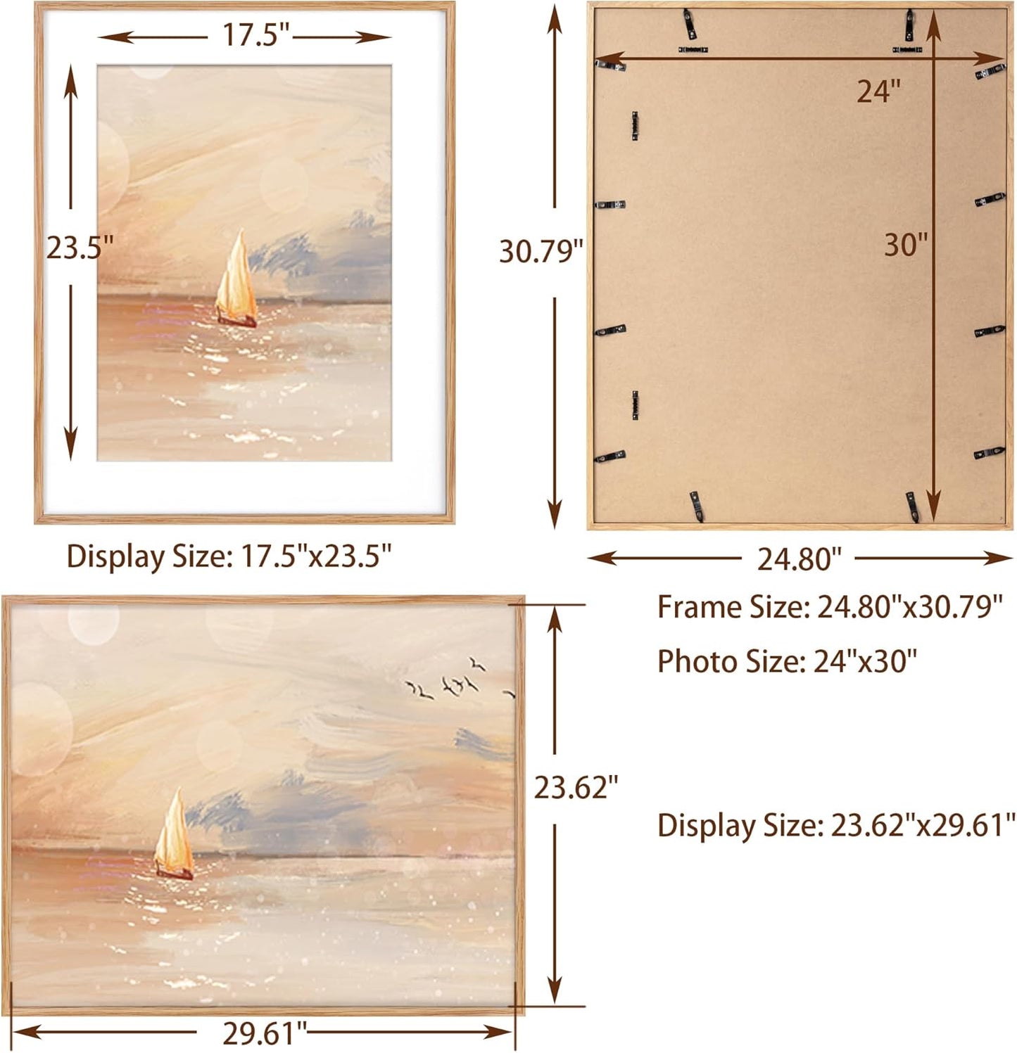 Fun Memories 24x30 Oak Wood Picture Frame, 24"x30" Poster Frame for Wall, Rustic Wood Frame 24x30 with Real Glass, 24 x 30 Frame with Mat for 18 x 24, Large Art Frames (Beige Oak Color, 1 Pack)