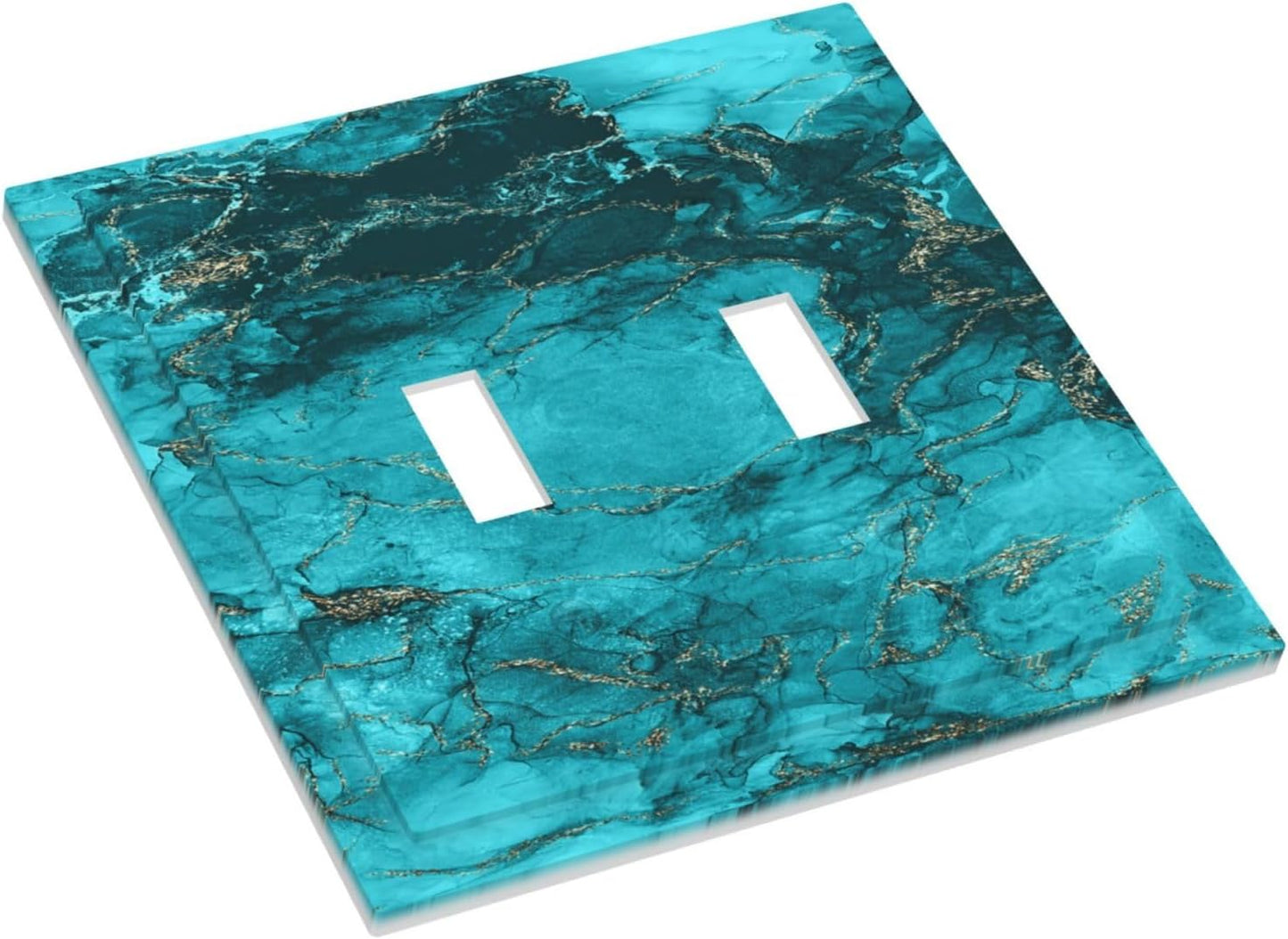 Decorative Light Switch Plate Covers Modern Abstract Turquoise Blue Marble Texture 2 Gang Wall Plate Double Toggle Double Light Switch Covers for Bathroom Home Decor （2 Pack）