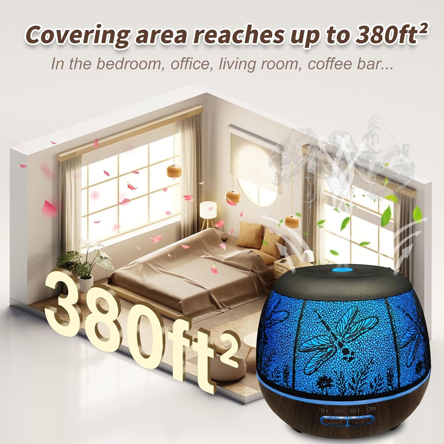 Diffusers for Essential Oils Large Room 400ml,Essential Oil Diffuser for Home with R/C,Cool Mist Humidifiers for Bedroom,7 Colors Changed & 3 Mist Mode Waterless Auto Off for Decor Dragonfly