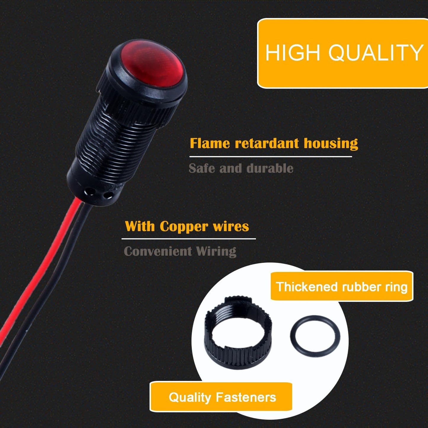 5pcs 10mm LED Indicator Light Plastic Black Signal Dot Lamp 110-220VAC 2/5" Mounting Hole Size with 15cm/5.9in. Wire (Mix:Red White Yellow Blue Green)