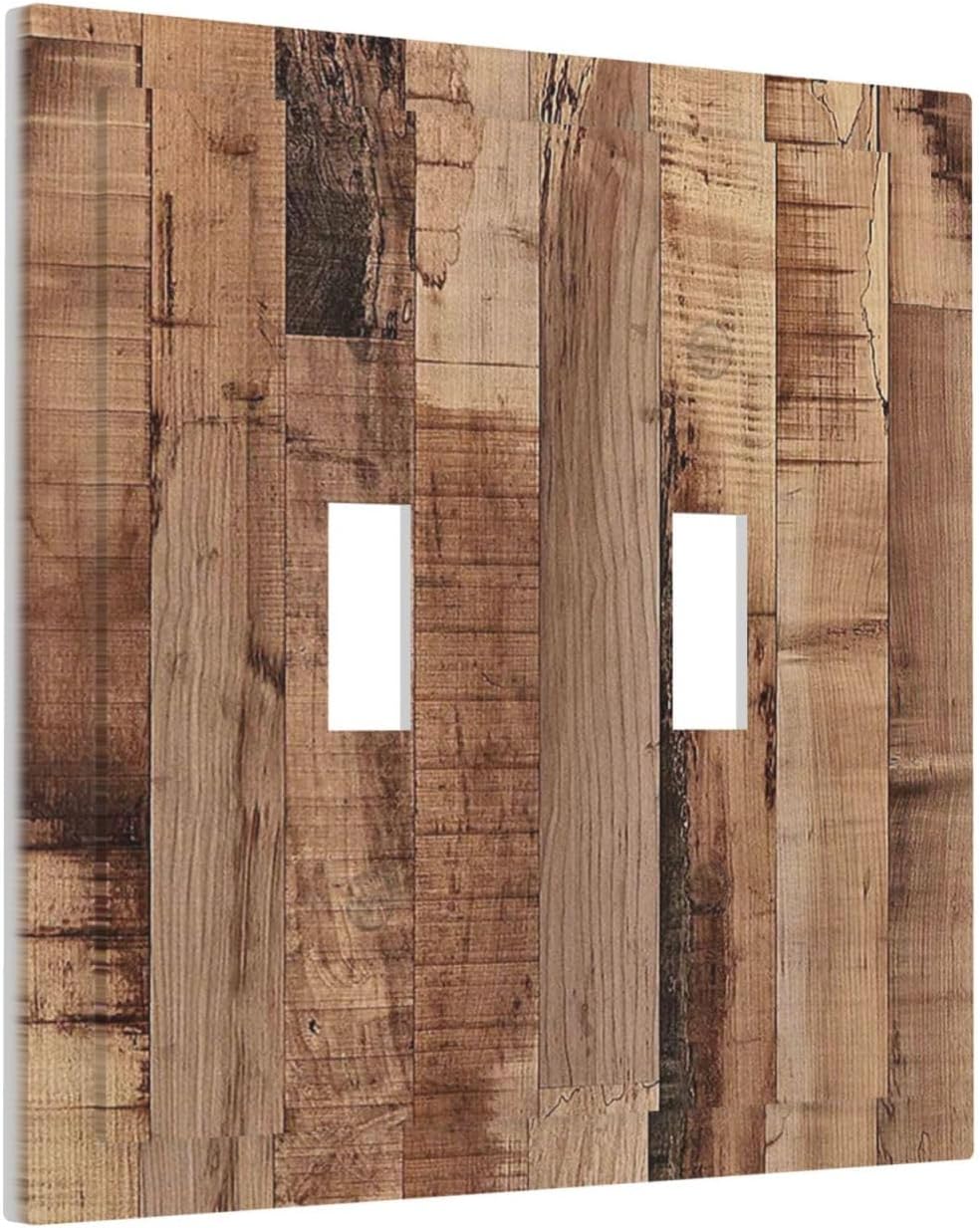 Decorative Switch Plates Rustic Brown Wood Grain 2 Gang Double Toggle Outlet Light Switch Cover Wall Plate Electrical Faceplate for Farmhouse Kitchen Decor