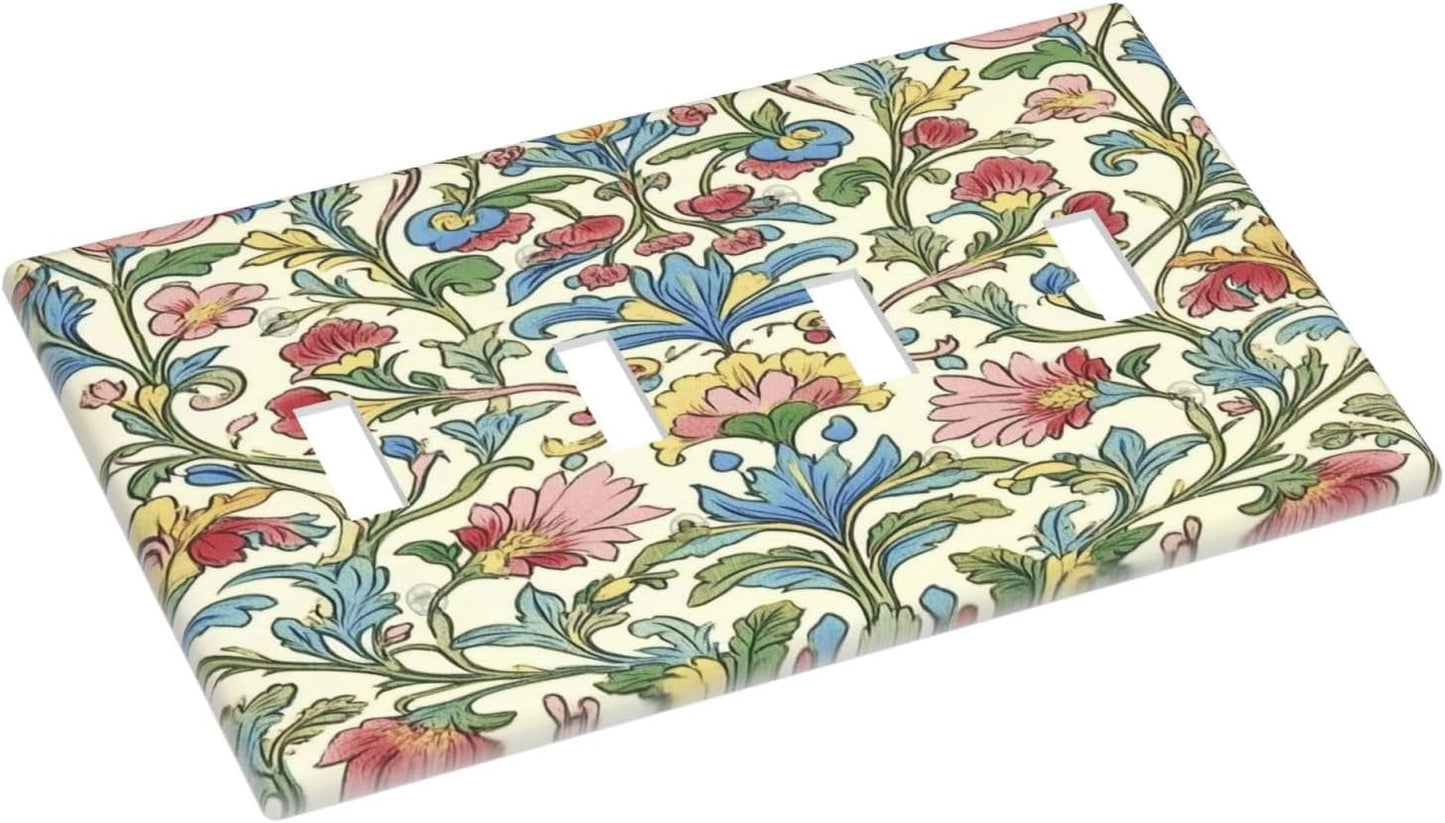 Light Switch Covers Boho Red Floral Morris Plant Leaves Quad Toggle Electrical Faceplate 4 Gang Wall Plate Decorative Switch Plates For Farmhouse Cabin Decor