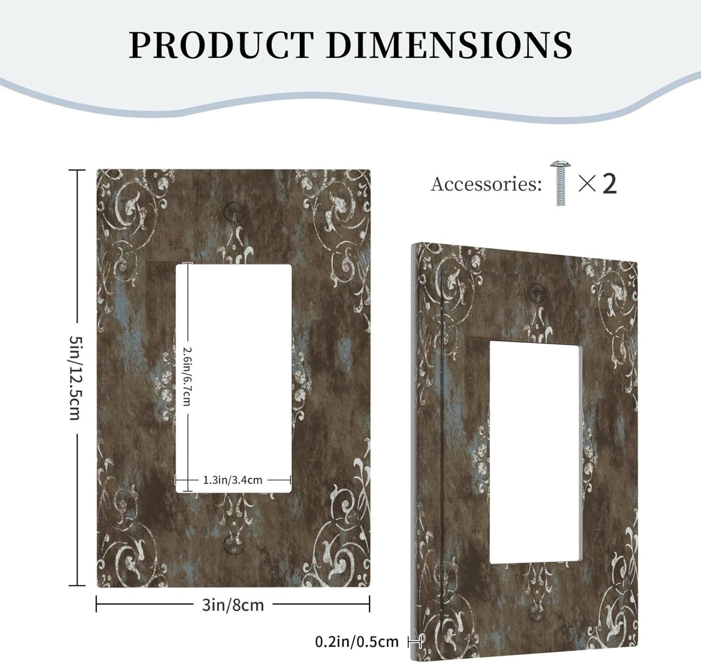 Gothic Vintage Abstract Brown Patterns 1 Gang Rocker Light Switch Covers Single Decora Outlet Wall Plate Decorative Switchplate Faceplate GFCI for Country Bathroom Bedroom Decor