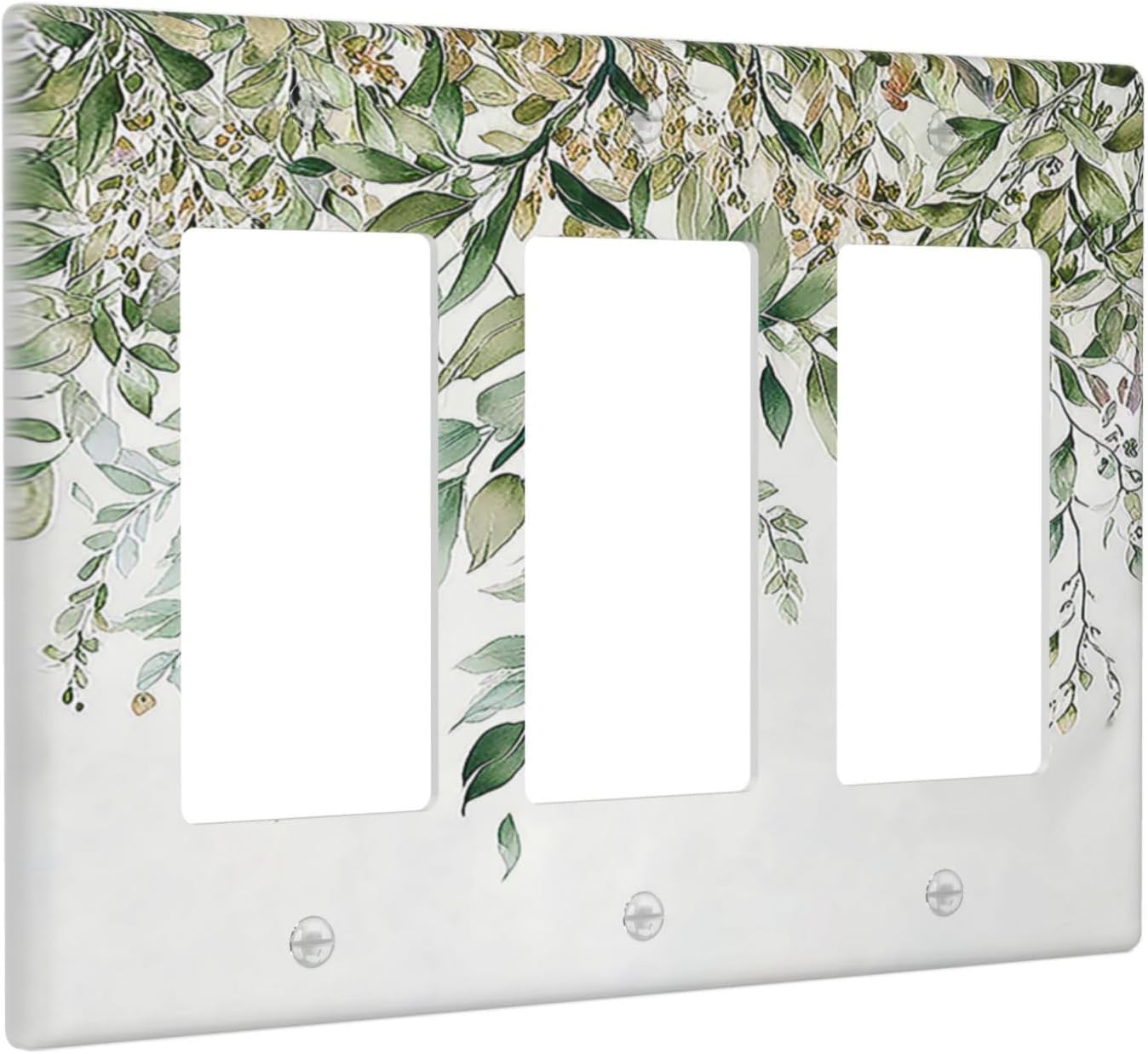Light Switch Covers Sage Green Eucalyptus Watercolor Plant Leaves 3 Gang Rocker Electrical GFCI Decorative Triple Outlet Wall Plate Cover Switchplate for Bedroom Bathroom Decor