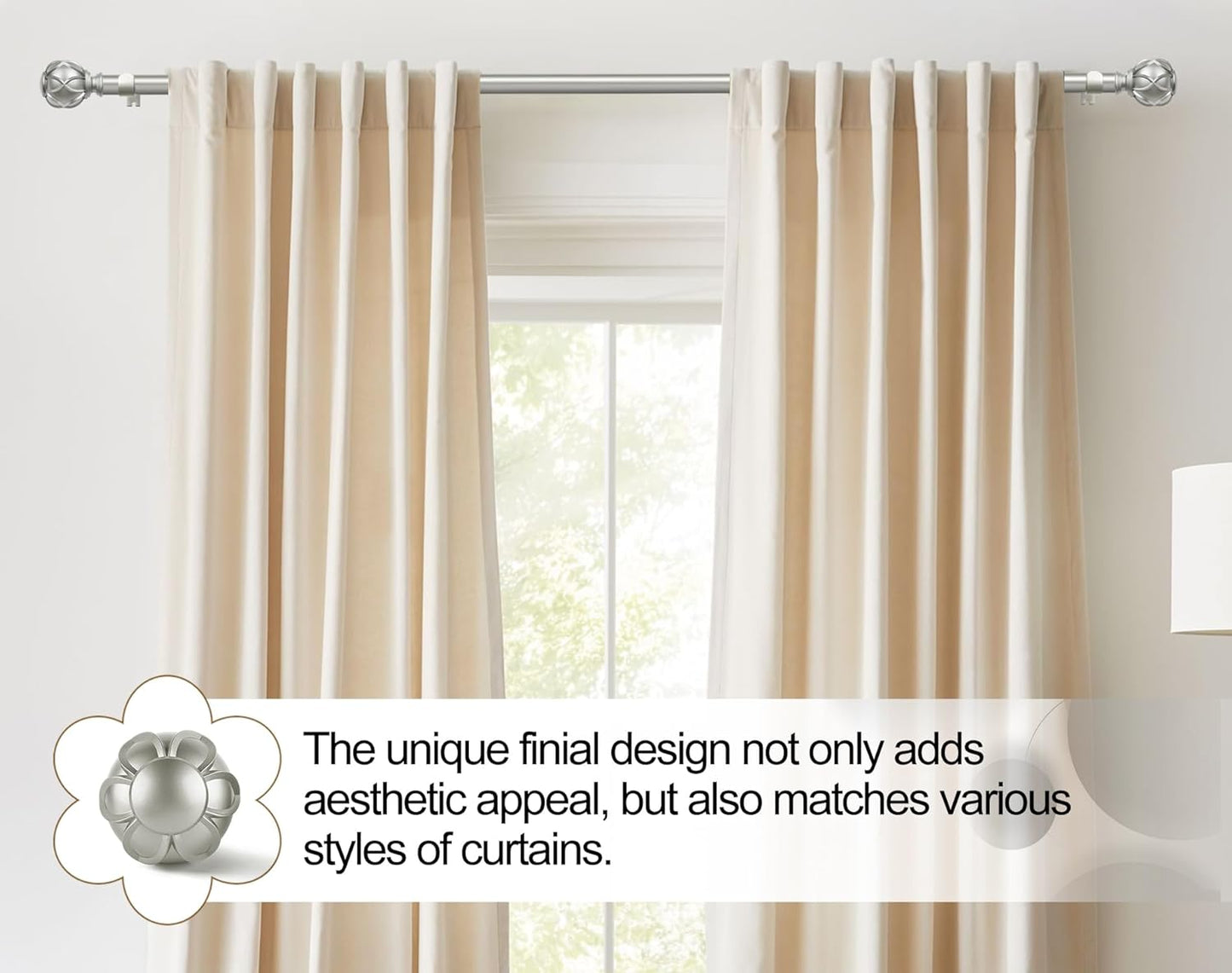 KAMANINA 1 Inch Curtain Rod Telescoping Single Drapery Rod 28 to 48 Inches (2.3-4 Feet), 2 Pack Antique Silver Curtain Rods for Windows 16 to 44 Inches, Netted Texture Finials