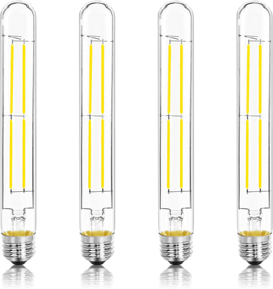 8.9IN LED Light Bulbs E26 Base, 6W 800LM 5000K Daylight White T10 T9 Vintage Edison Bulbs Dimmable, AC 120V Equal 80 Watt Clear Glass Long Tubular Filament Bulb, UL Listed - 4Pack