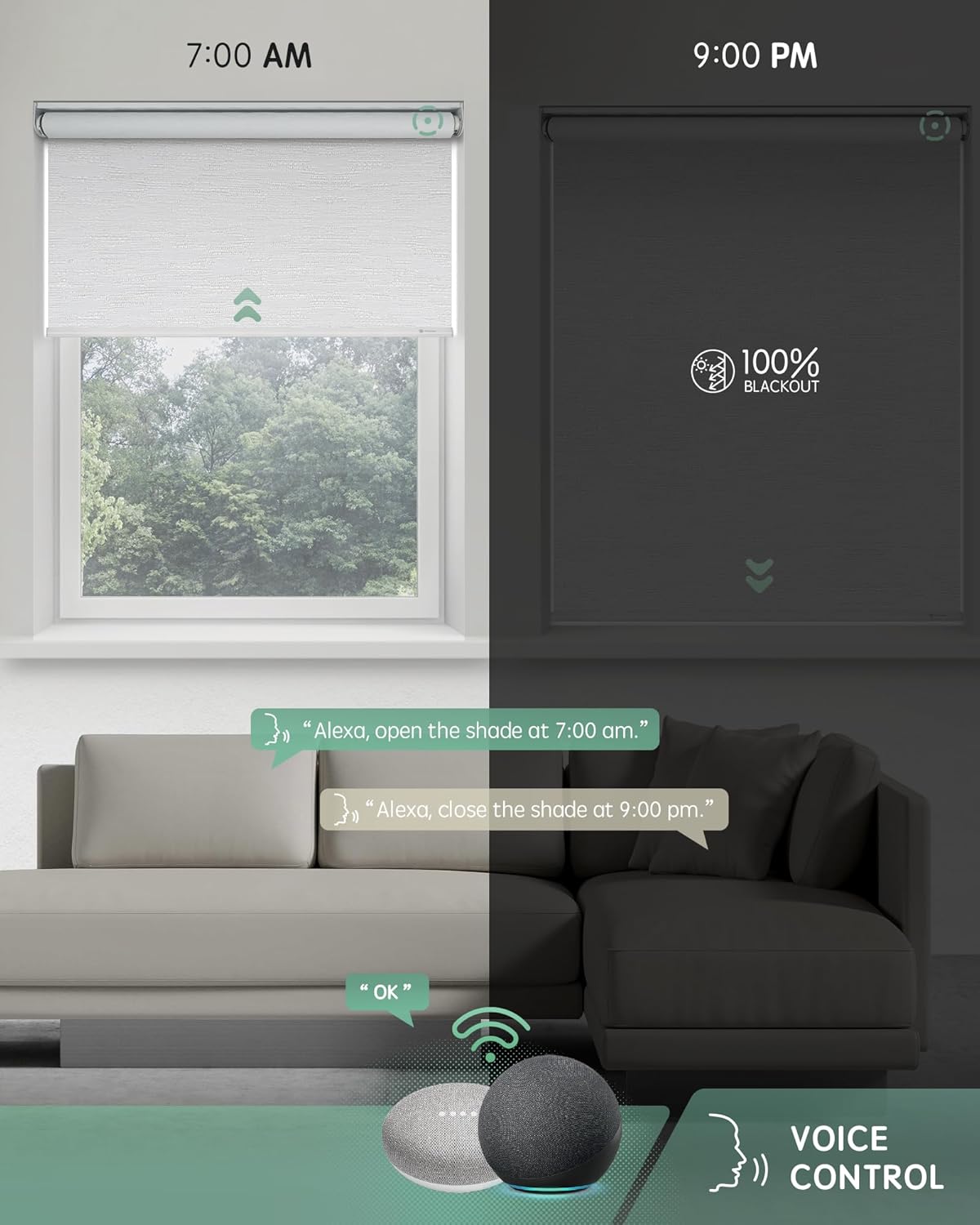 Yoolax Motorized Blinds with Remote, Blackout Smart Blinds for Windows Motorized Roller Shades, Automatic Window Blinds Directly Compatible with Alexa Electric Blinds (Jacquard White, 38" W x 72" H)