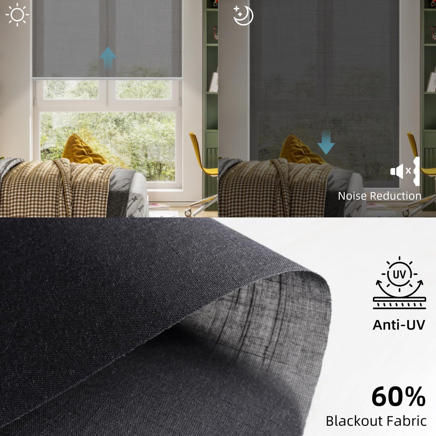 SmartWings Motorized Light Filtering Roller Shades 60% Blackout Work with Matter Homekit Alexa Z-Wave ZigBee SmartThings Google, Cordless with Remote Control, Twilight Shadow