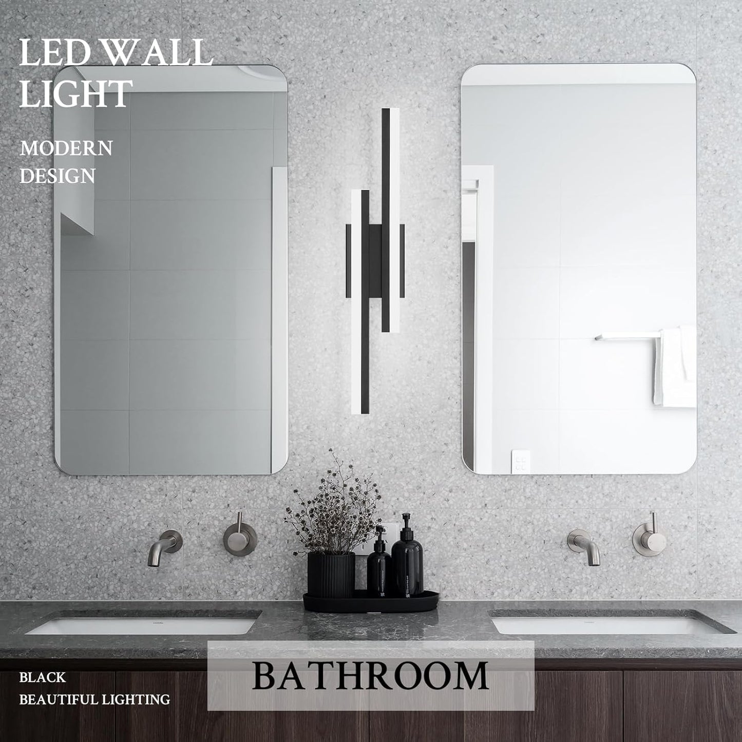 LED Wall Sconce Black Modern Remote Wall Light Fixtures for Living Room, Dimmable LED Vanity Light Indoor Remote Wall Sconce for Bedside Bedroom Bathroom Dining Room, 23.6inch 1 Pack