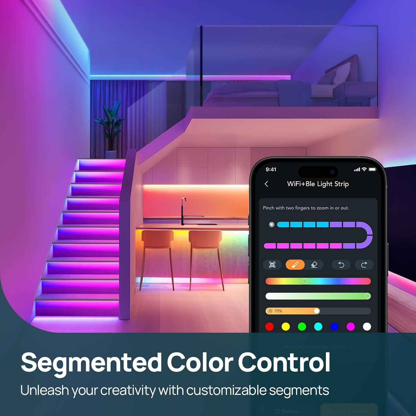 Linkind LED Strip Lights RGB 10ft, Smart Light Strip Work with Alexa and Google Home, App Control Music Sync Segmented Color Changing Led Lights for Bedroom Kitchen