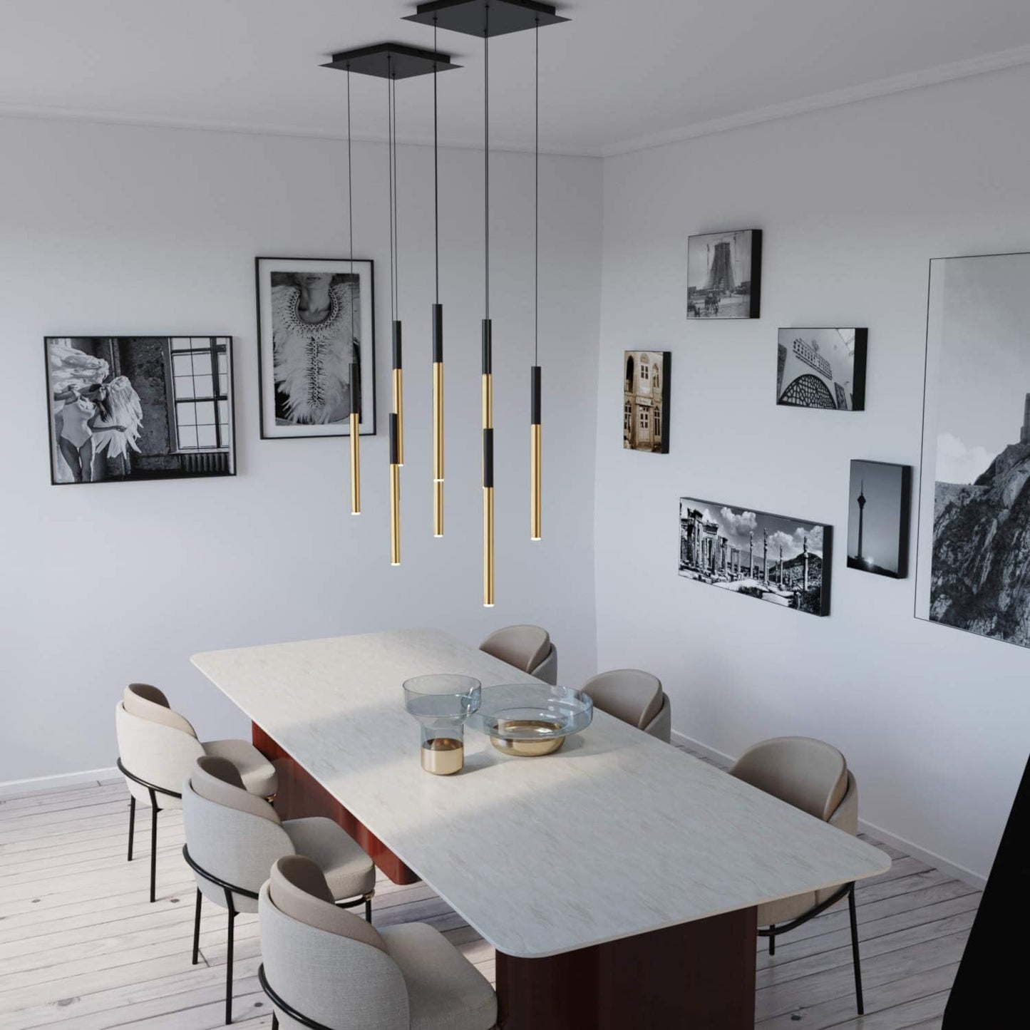 ALTAIR 4 Mini Pendant Lighting Black-Brass - LED Hanging Light Fixture for Kitchen Island, Bar, Foyer - Cluster Pendants - Dimmable, Adjustable Wire, Lamp Bulb Included
