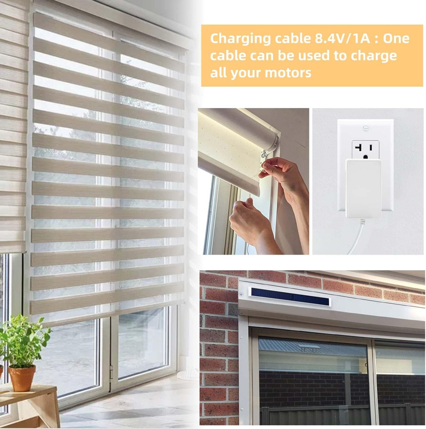 Rollerhouse Roller Blinds Tubular Motor with Rechargeable Lithium Battery for Electric Curtains Fits for 1-3/8 inch(35mm) Tube