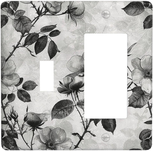 Outlet Covers Black Breezy Watercolor Garden Floral 1 Toggle 1 Rocker Combination Decorative Wall Plate Electrical Switch Plates Light Switch Cover Plate for Bedroom Home Decor