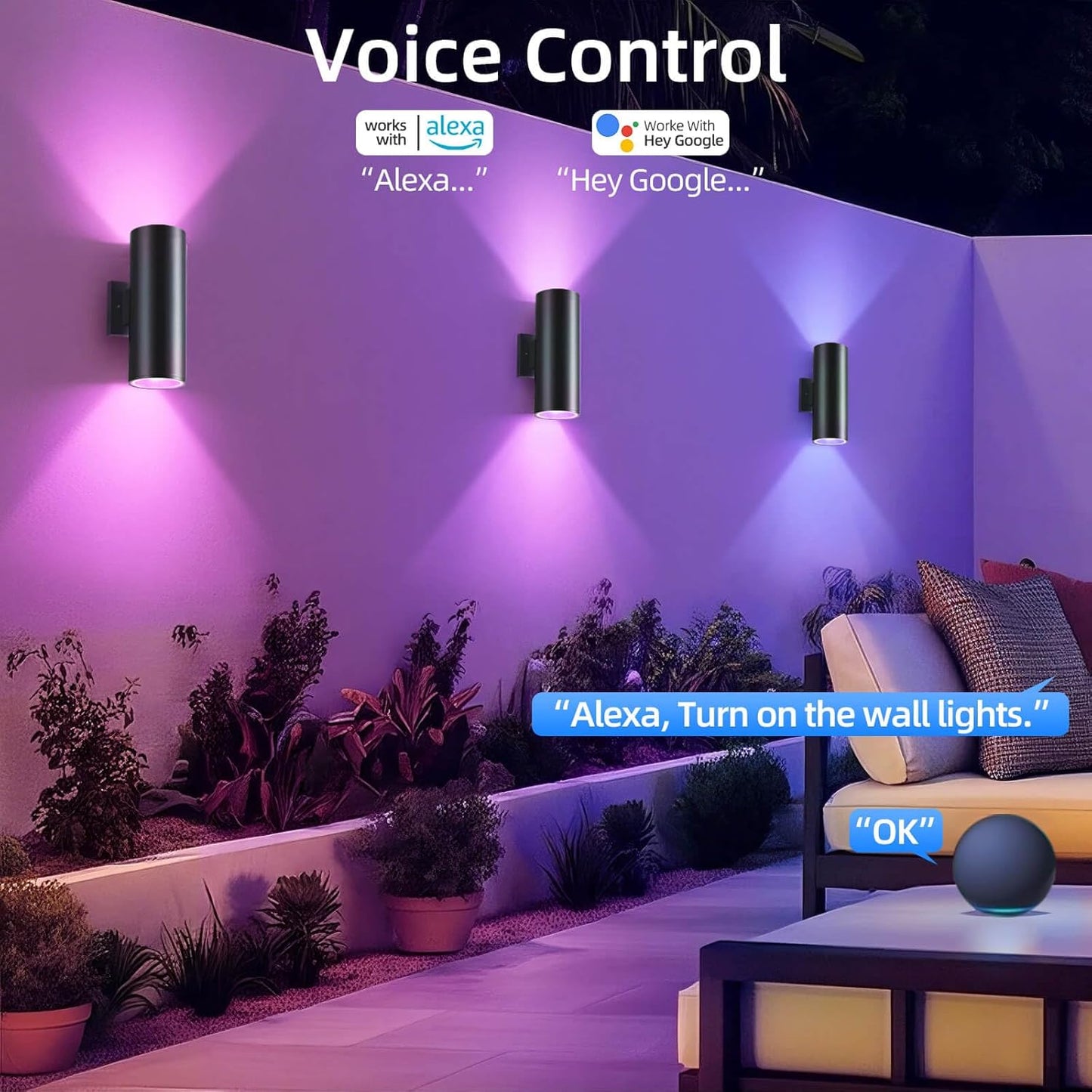 SHIMR Color Changing Outdoor Lights 2 Pack, RGB 2700K-6500K Smart Porch Lights with Remote, Cylinder Exterior Lighting Fixtures Aluminum Anti-Rust, Up and Down Lighting for House [ETL Listed]