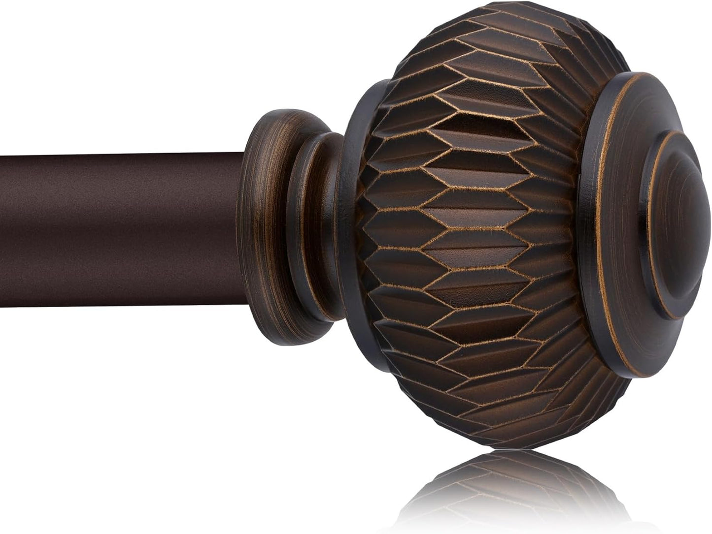 Bronze Curtain Rods for Windows 28 to 48 Inches, 6/8 Inch Adjustable Heavy Duty, Lantern Ball Finials, Window Treatment Single Rod Set