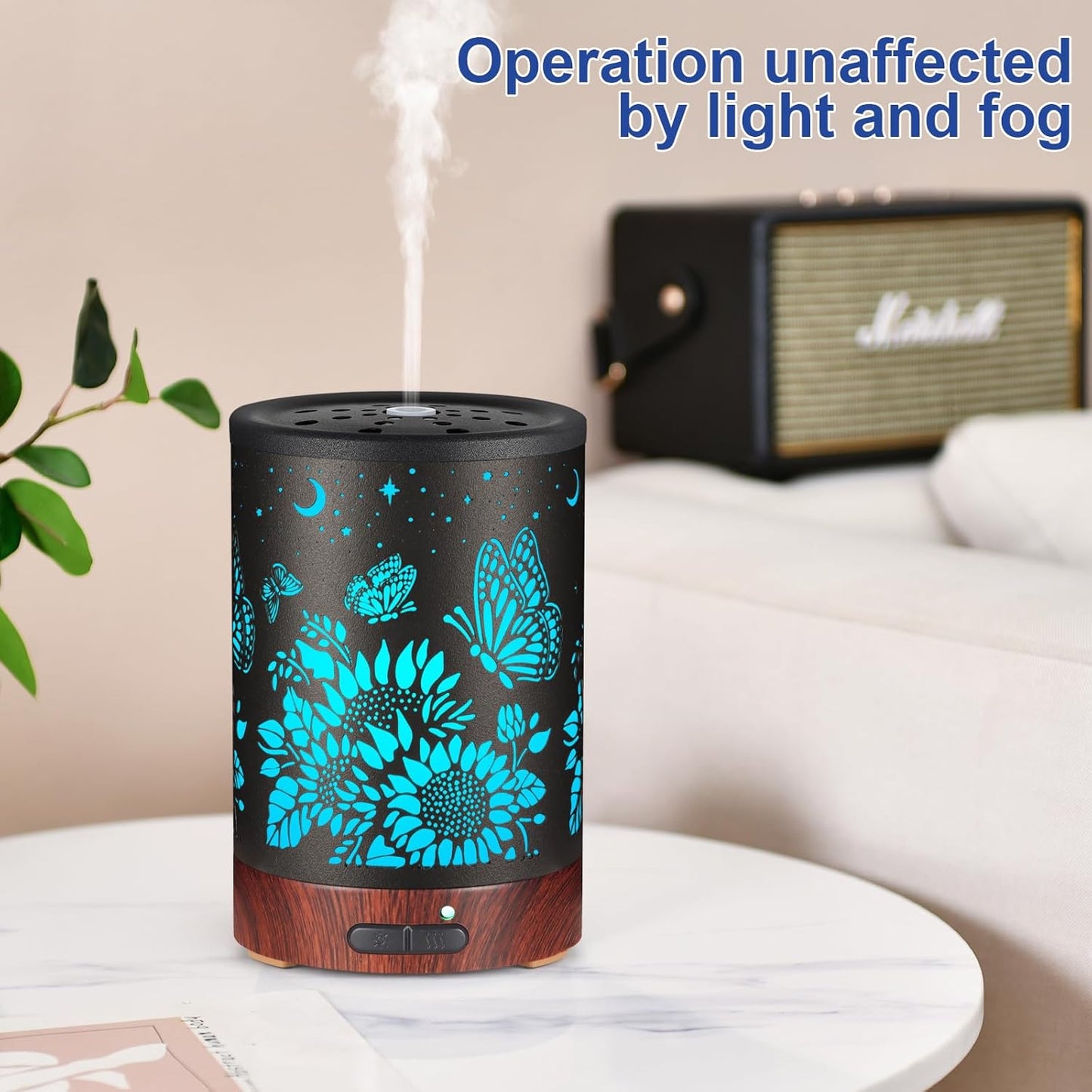 Essential Oil Diffuser- Aromatherapy Diffuser with7 Colors Light and Auto-Off for Women Metal Cool Mist Humidifier for Home and Office for Mom Women（Sunflower + Butterfly）