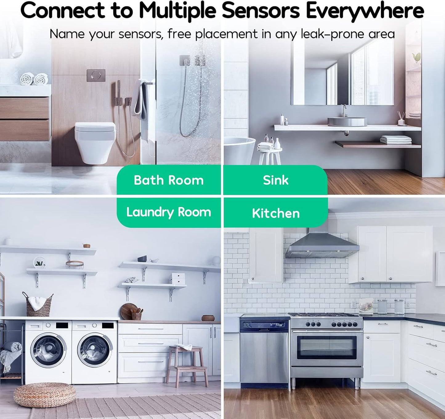 Winees WiFi Water Detector, 3 Pack Water Sensors with Leak Alert Email&SMS Notification, 100dB Adjustable Alarm, 100M Transmission for Basement, Bathroom, Laundry, IFTTT