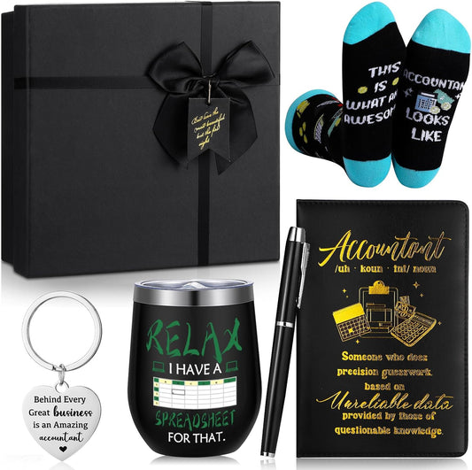6 Pcs Accountant Appreciation Gifts for Men Accountant Thank You Gifts 12 oz Stainless Steel Cup Socks Keychain Pen Notebook Box for Accounting Coworkers CPA Auditors Finance Professionals