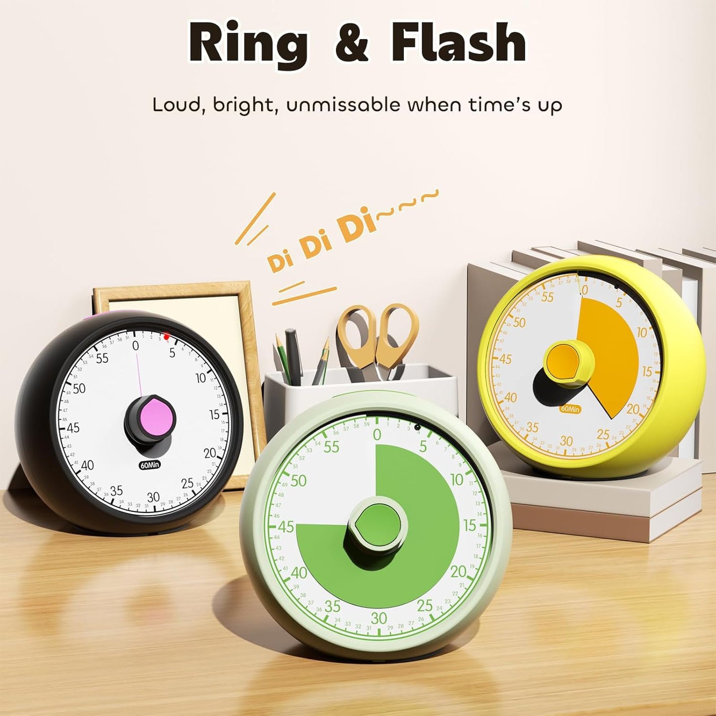 Visual Timer 60-Minute - Silent Analog Countdown Time Timer with Optional Alarm, Focus Tool for ADHD & Autism, Time Management for Homework, Chores, Office, Kitchen, Teaching & Study Routines