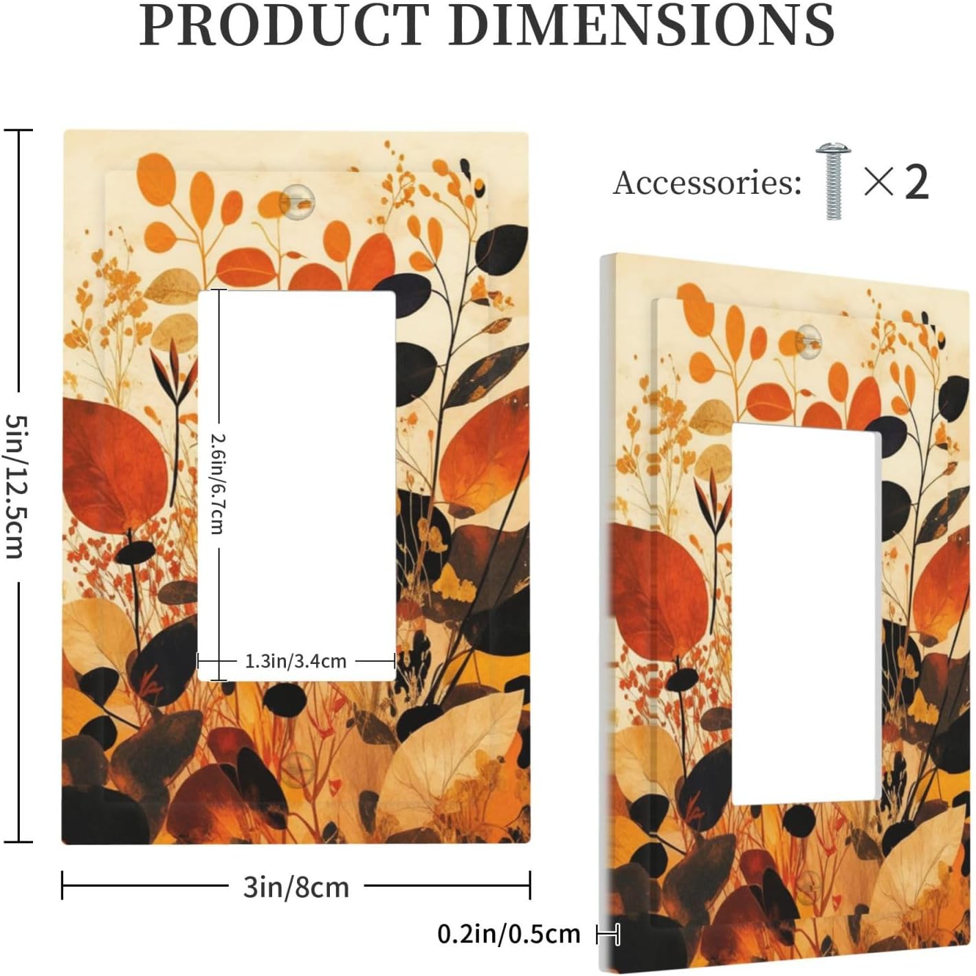 Decorative Outlet Covers Boho Warm Colorful Plant Leaves 1 Gang Single Rocker Light Switch Cover Plate Wall Plates GFCI Faceplate for Bedroom living Room Decor
