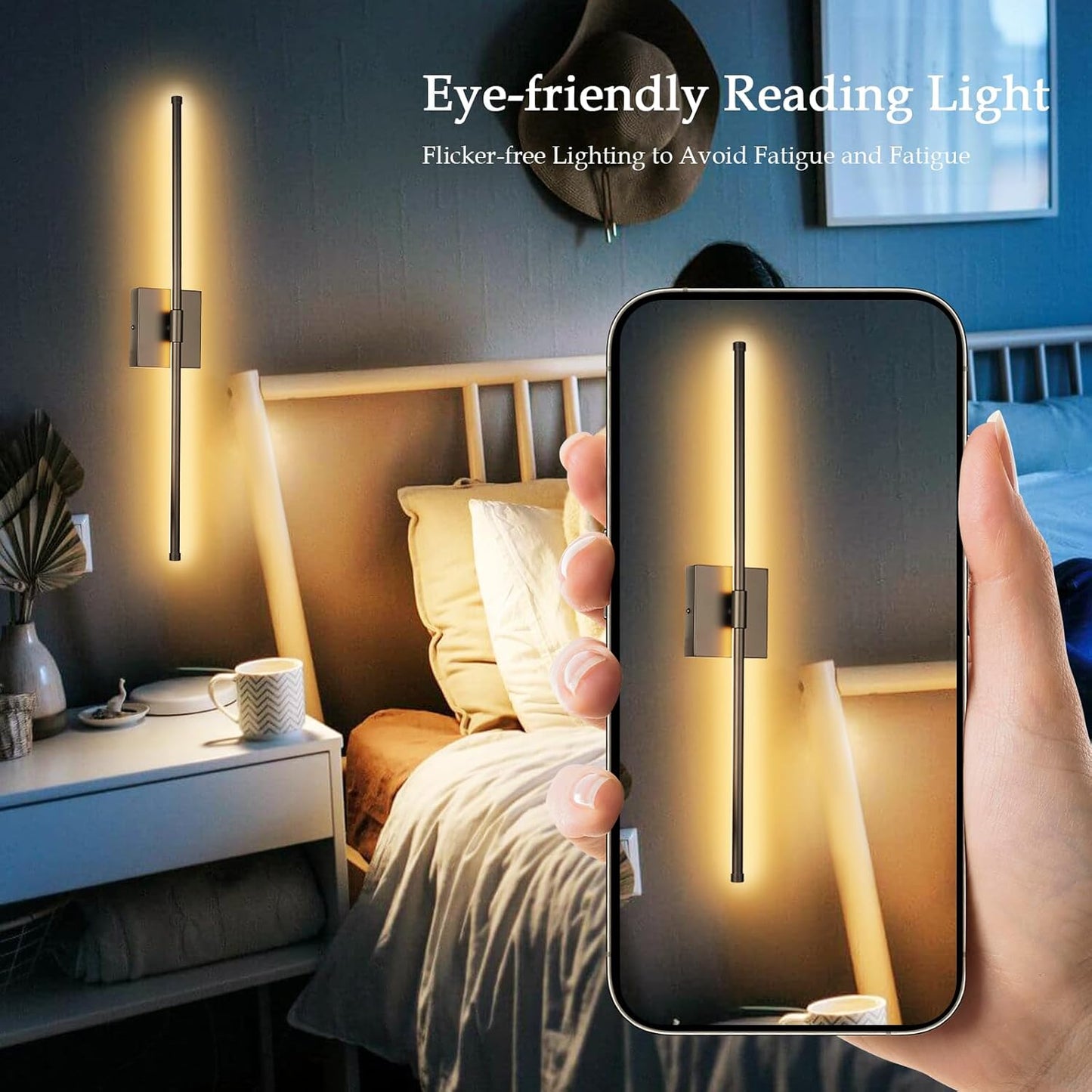 LED Wall Sconces with Remote Control, 5 Colors 3000K-6500K & Dimmable, Hardwire Wall Light with Timer & Night Light, LED Black Wall Lamps for Living Room, Bedroom, 27.55 Inch