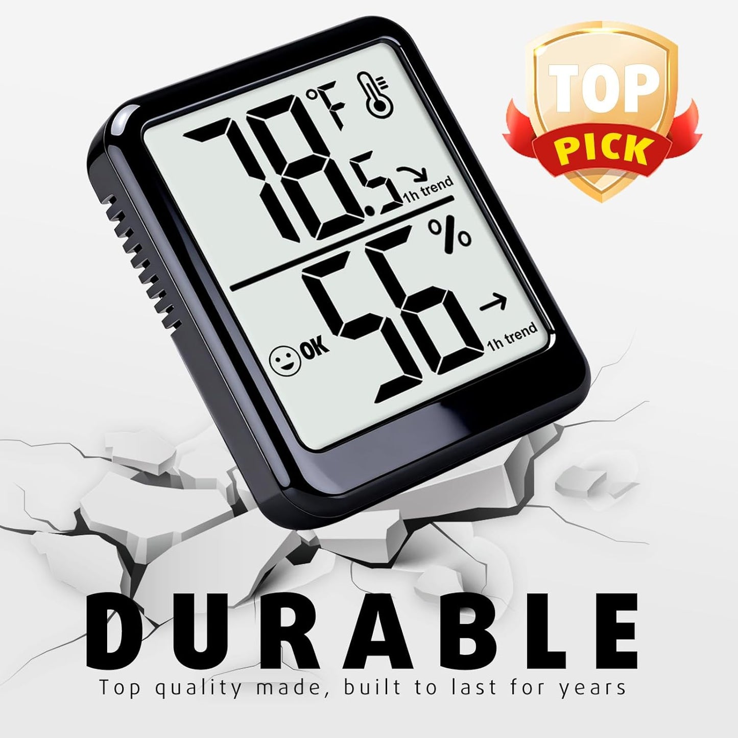 4-Pack Room Thermometer Indoor Hygrometer, Small Digital Temperature and Humidity Monitor Sensor, Temperature Humidity Gauge Meter for Home Baby Room, Plants, Pets - AAA Battery Included