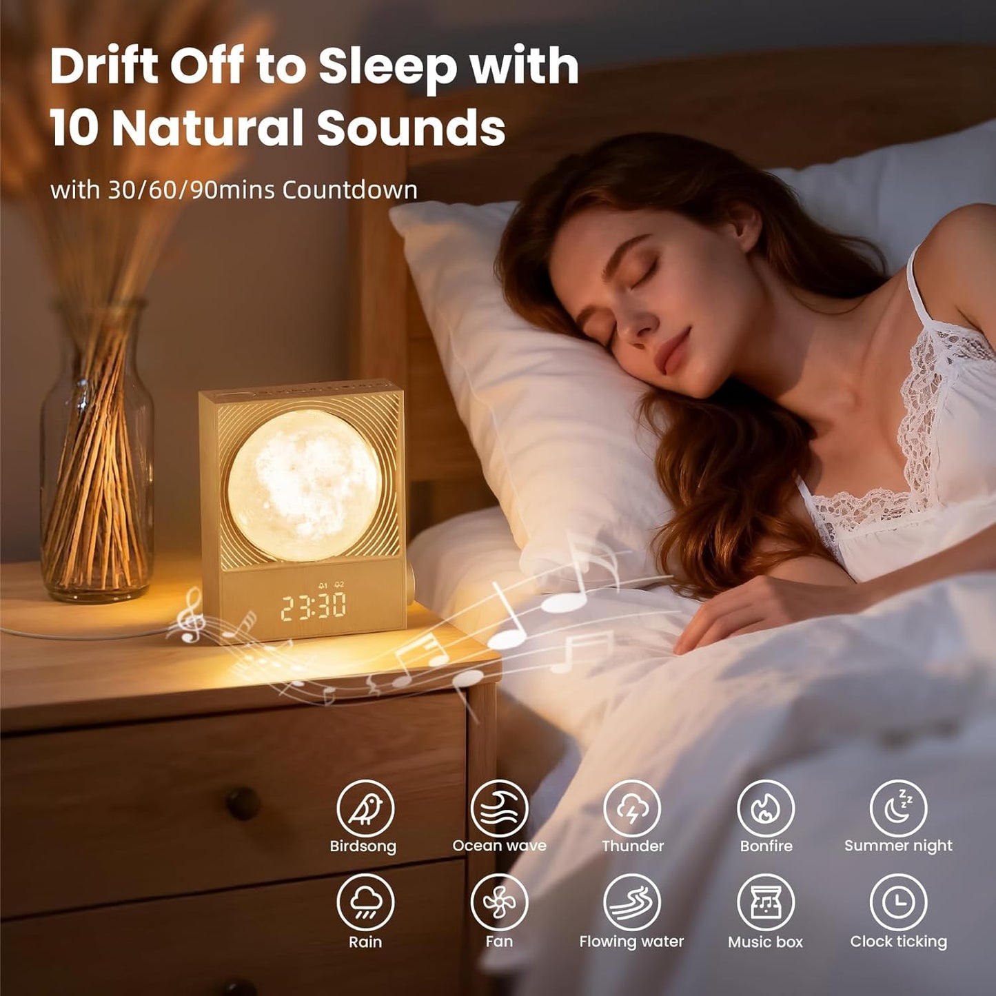 Sunrise Alarm Clocks for Heavy Sleepers,Rotatable Moon Light with Gentle Wake-Up,Clock Night Lamp for Bedrooms - Snooze,10 Light Effects,10 Nature Sounds,15 Ringtones for Adults,Kids,Nursery