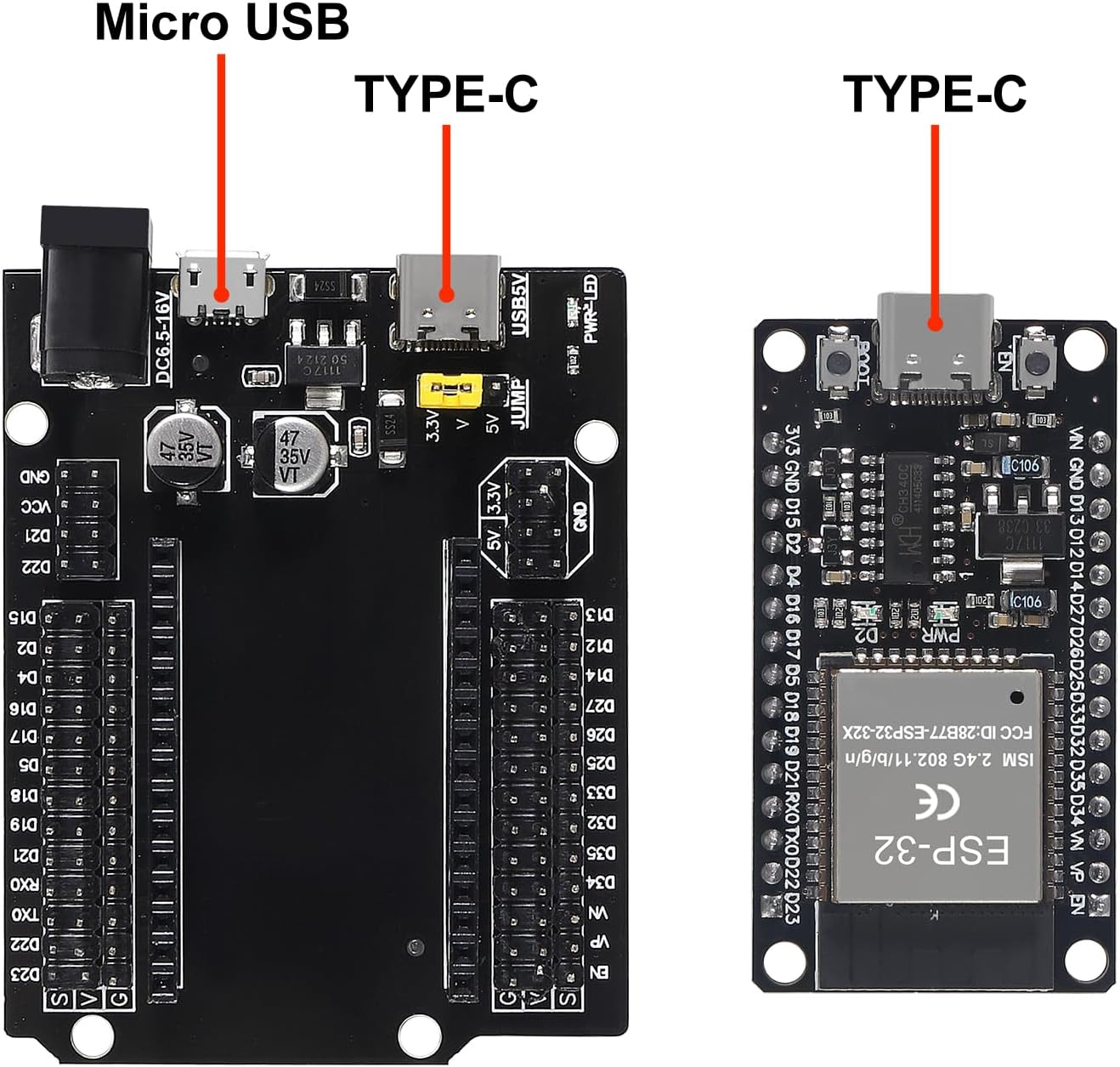 3Set ESP32 ESP-32S WiFi Development Board NodeMCU-32S Microcontroller Processor Integrated with ESP32 Development Board GPIO Breakout Board 30Pin Type-C Micro USB Dual Interface ESP32 Shield 30P