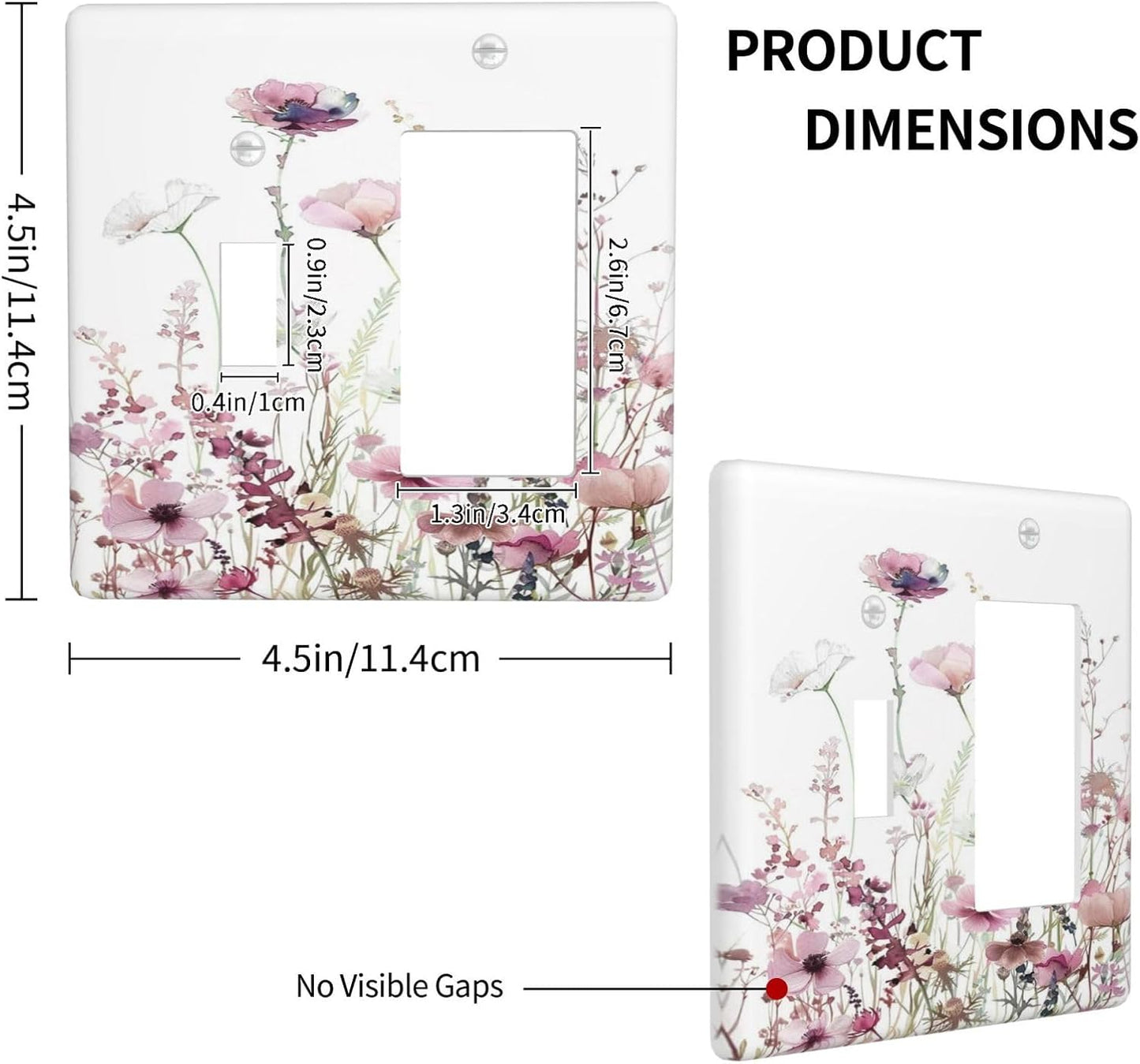 Floral Pink Watercolor Wildflowers Plant Flower Outlet Covers 1 Toggle 1 Rocker Combination Decorative Wall Plate Electrical Switch Plates Light Switch Cover Plate for Bedroom Living Room Decor