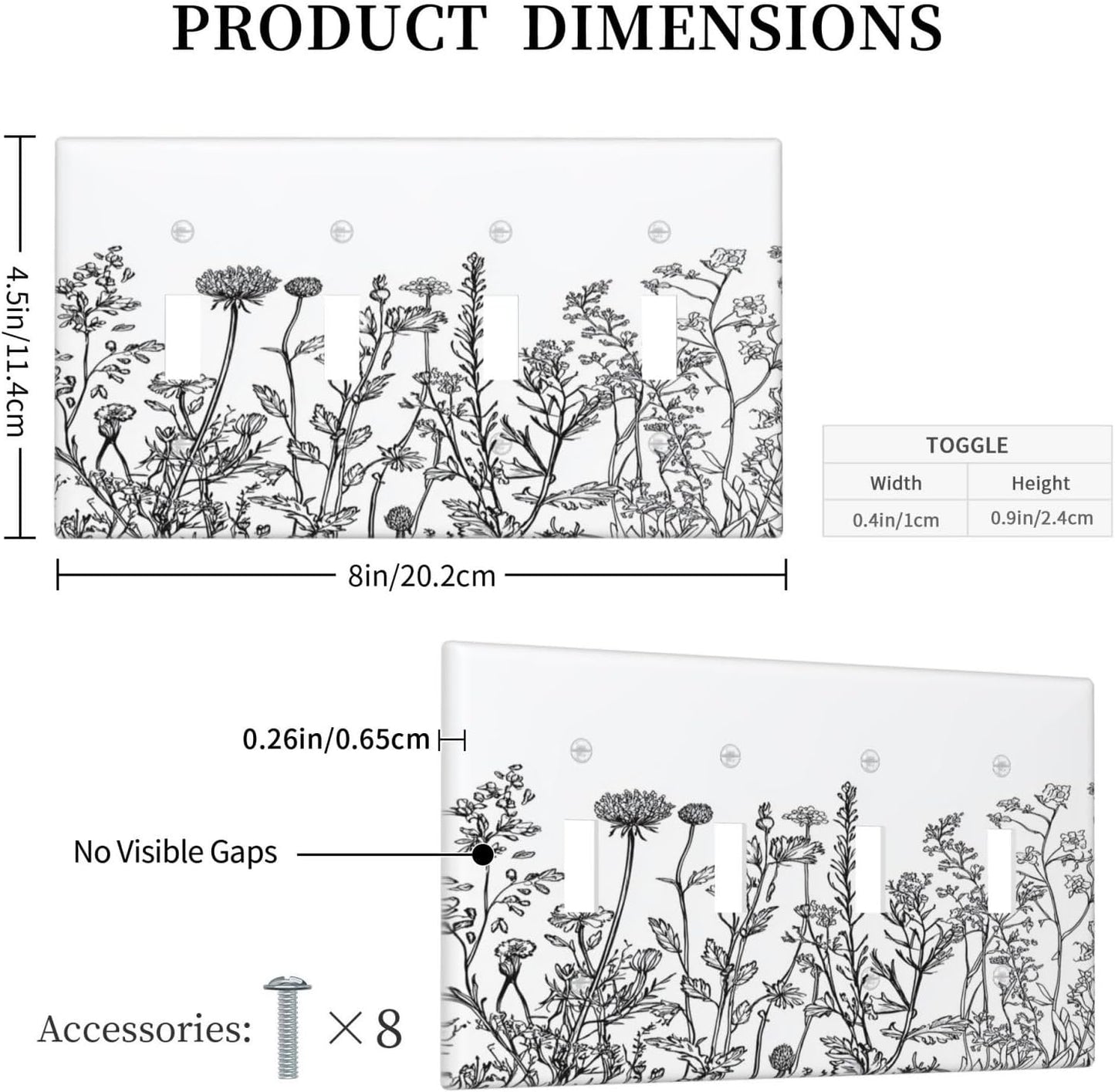 Light Switch Covers Floral Wildflower Rustic Plant Leaves Quad Toggle Electrical Faceplate 4 Gang Wall Plate Decorative Switch Plates For Farmhouse Cabin Decor