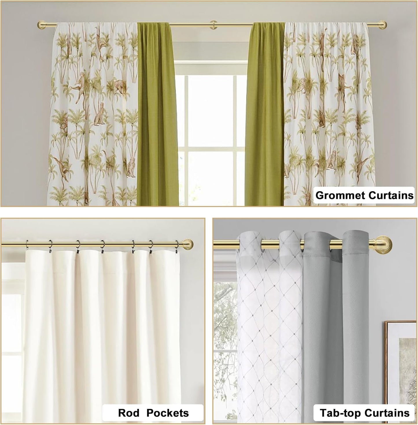 Brushed Gold Curtain Rods 18 to 88 in,Wraparound Curtain Rods,Adjustable Length,1 in Diameter Pipe,Wall or Ceiling Mounted,for Bedroom and Living Room (Brushed Gold 18” to 88”)