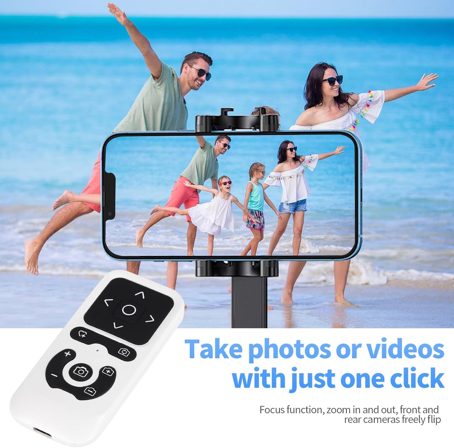 Wireless Camera Remote Control for iPhone, Control Phone Camera Shutter and Zoom, Control Scrolling Remote for Tiktok Videos, Page Turner for Kindle App, for iOS, Android, iPad (White)