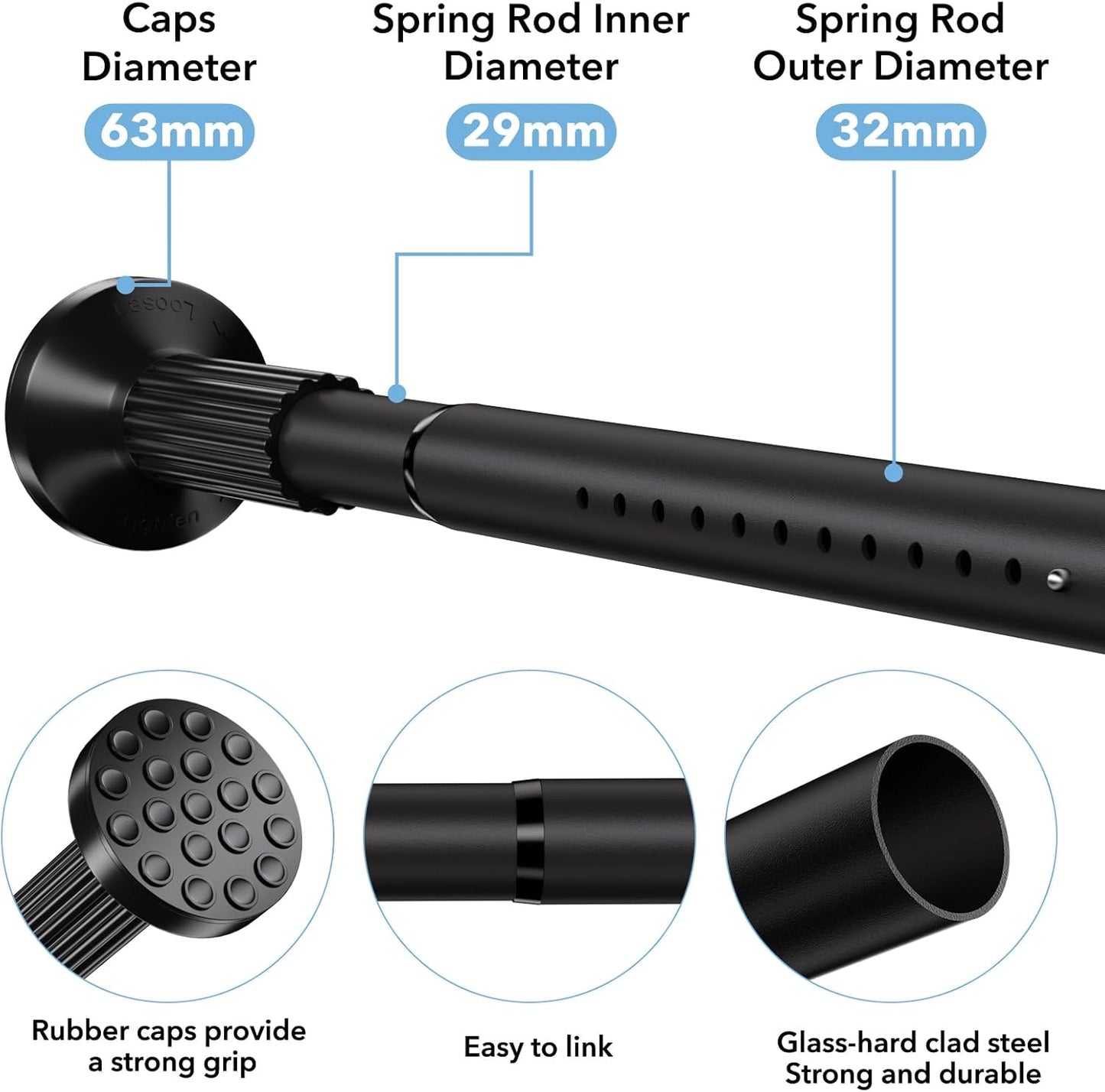 Tension Curtain Rod 51–168 In (4.25–14 ft),Extra Long Outdoor Curtain Rod for Window or Bathroom Patio,Easy to Install No Drilling Never Rust,Heavy Duty Adjustable Spring Shower Rod