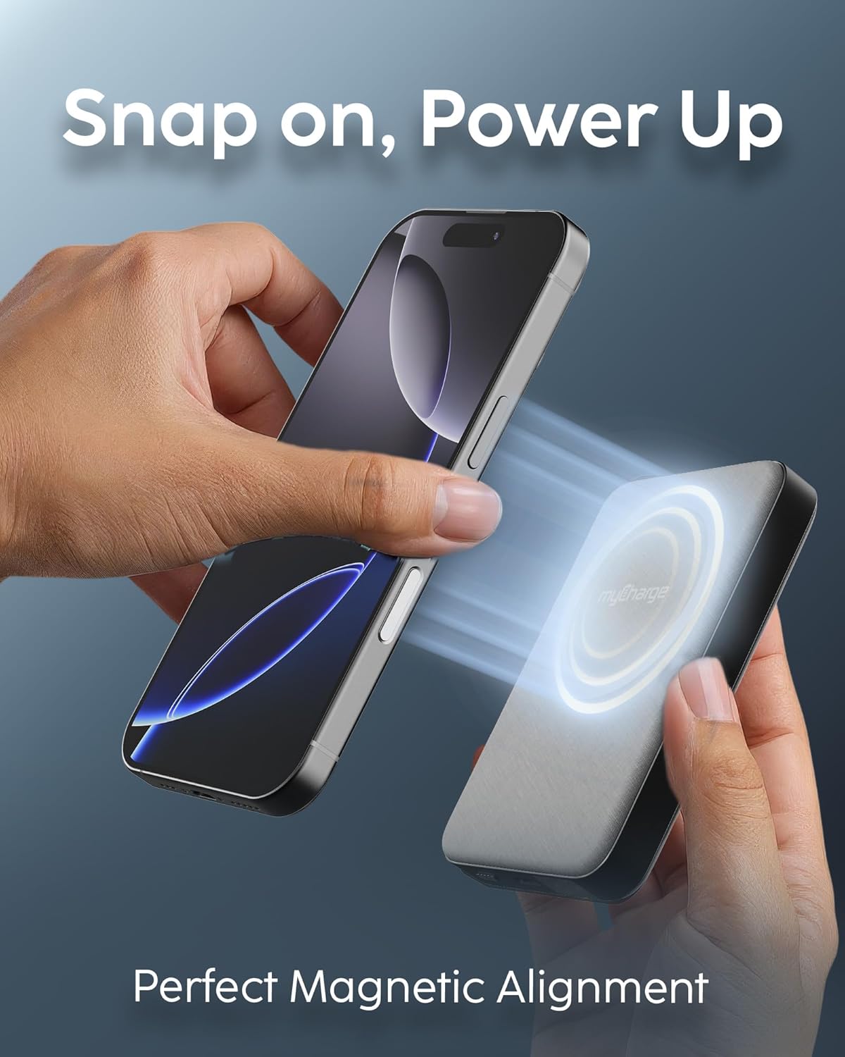 myCharge CliqLuxe 10,000mAh Wireless Magnetic Power Bank - Qi2.2 25W Ultra-Fast Wireless Charging | with Stand | 20W PD USB-C Port | Digital Battery Display | Premium Grey Fabric (Without Wall Plug)