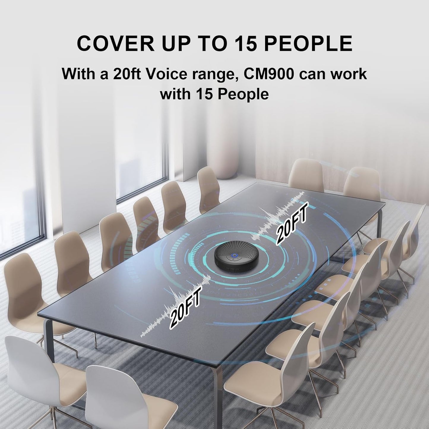 CM900 Conference Speaker and Microphone, 4 AI Mics 360° 20ft (7m) Voice Pickup, Noise Reduction, USB C & Bluetooth 5.3 (20m & 66ft) Speakerphone for 16 People, Compatible with Leading Platforms