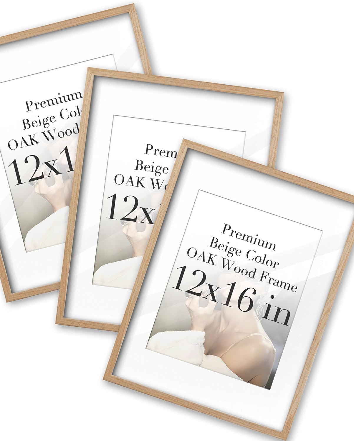iHery Standard 12x16in Truly Natural OAK Wood Beige Color Picture Frame with High Transparency Acrylic Glass Thickened Backboard, Photo Frames Sets Minimalistic Design Narrow Border 3Pack