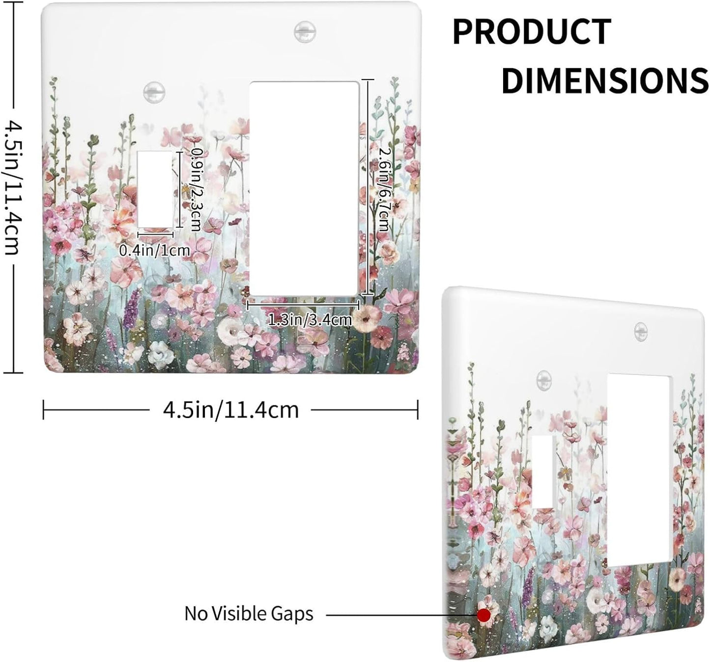 Colorful Flowers Pink Floral Watercolor Plant Outlet Covers 1 Toggle 1 Rocker Combination Decorative Wall Plate Electrical Switch Plates Light Switch Cover Plate for Bed Room Living Room Decor