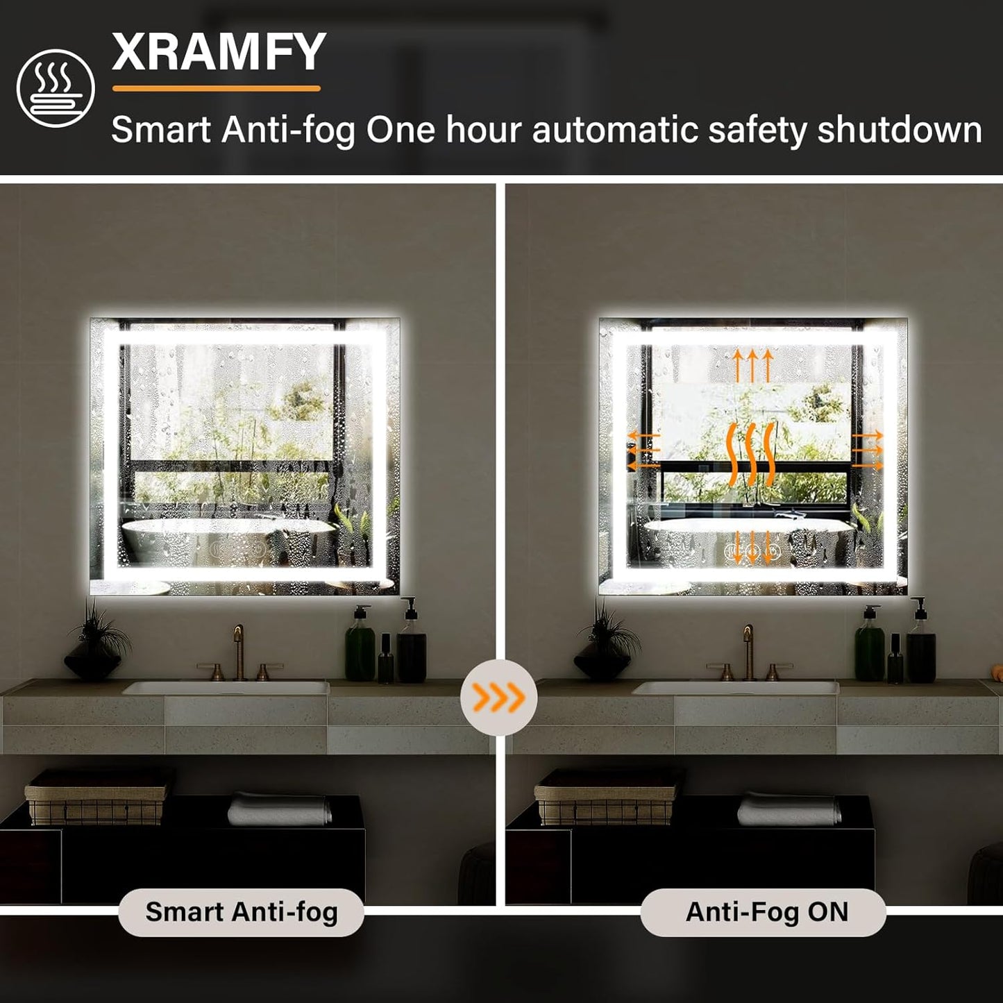 36x36 Inch Smart LED Bathroom Mirror - Anti-Fog Vanity Mirror with Touch Sensor, 3 Color Lighting & Dimmable Memory Function, Lighted Mirror, Modern Bathroom Wall Mirror