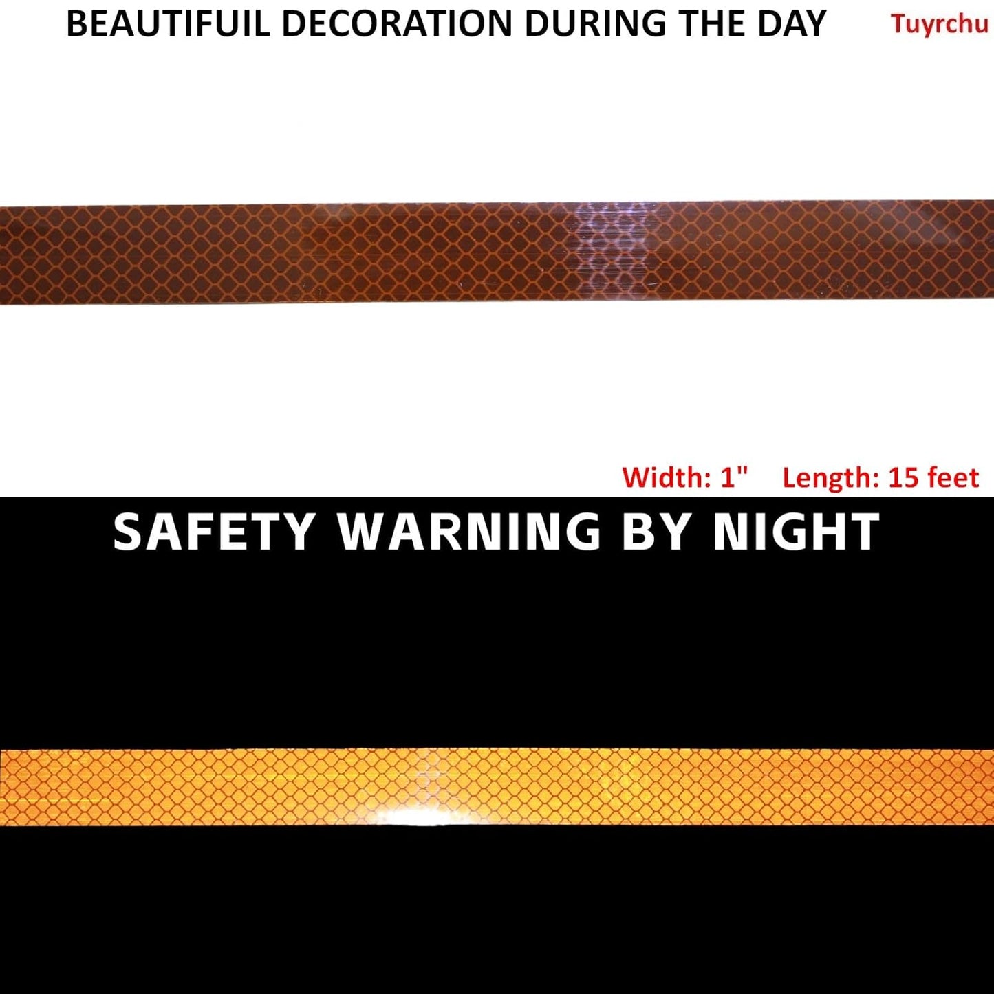Non Fading Brown Reflective Tape Outdoor Waterproof 1 inch Wide, High Visibility Warning Safety Industrial Marking Tape (15 feet)
