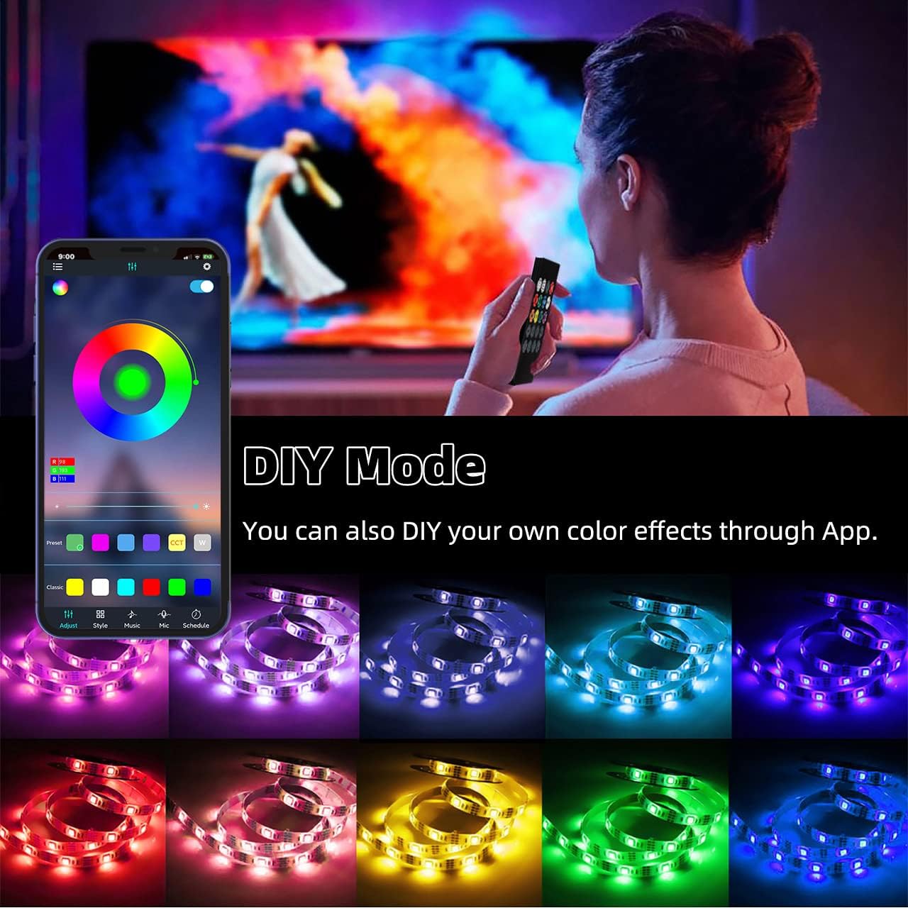 8 PCS RGB Under Cabinet Lighting Kit, App and Remote Control Led Strip Lights, Music Sync Color Changing Led Lights with ETL Listed Power Adapter, for Cabinet, Counter, Shelf, Bookcase, 13ft