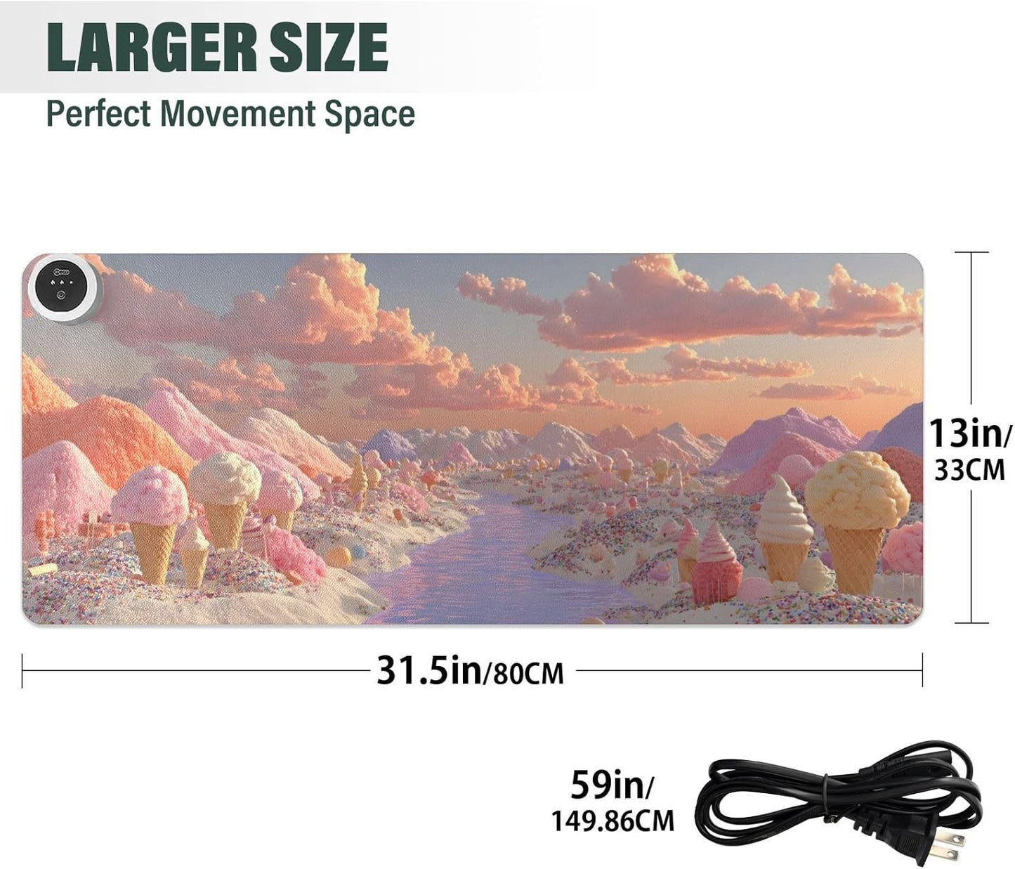 Large Heated Mouse Pad,Leather Desk Mat,31.5"x13",Hand Warmer Pads for Desk,Cream(Orange)