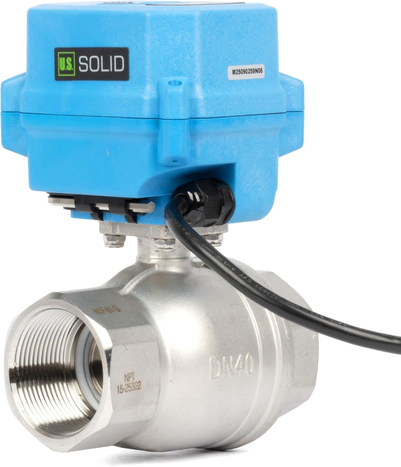U.S. Solid 1-1/2" Motorized Ball Valve with US Plug 110VAC 304 Stainless Steel Electrical Ball Valve, Auto Return, Normally Closed, NSF Certified, IP67