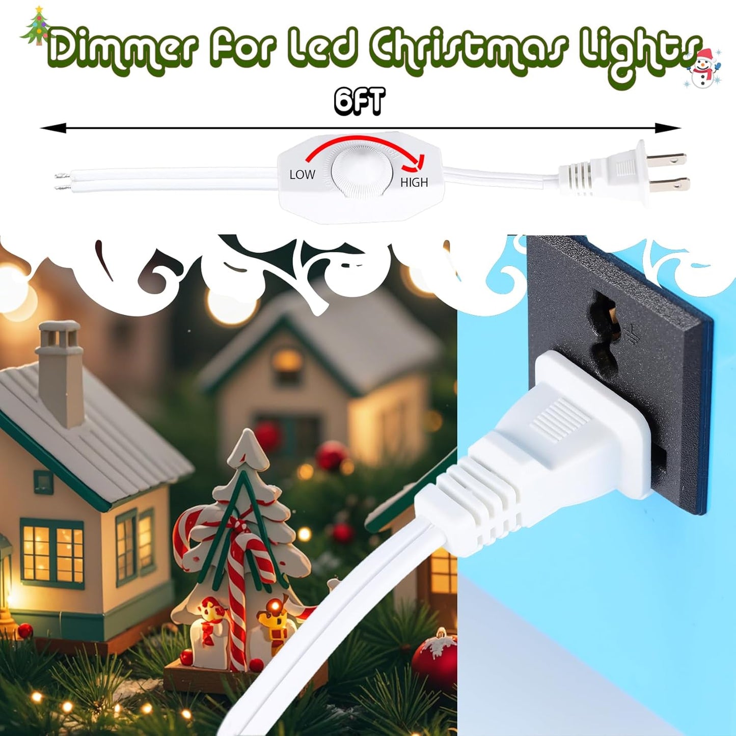 Dimmer Light Switch, 6FT Rotary Control for 120V 100W - Table Lamp Outdoor String Lights Dimmable Lights Dimming Thermostat Reptile - White Pack of 1